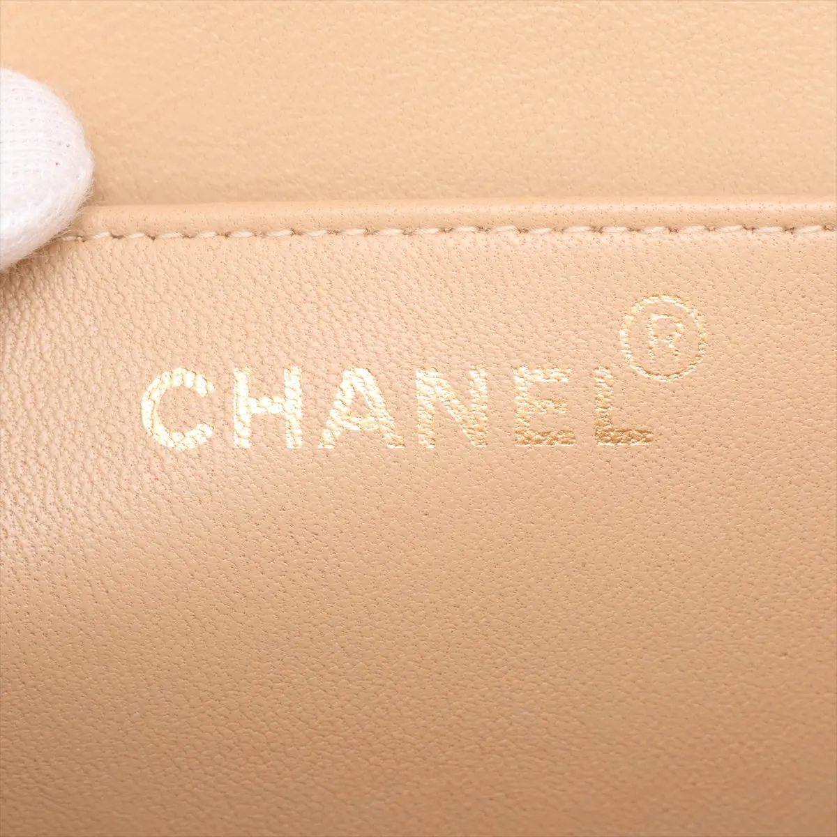 Matelassé Lambskin Chain Shoulder Bag, Beige, Gold Hardware — view 10