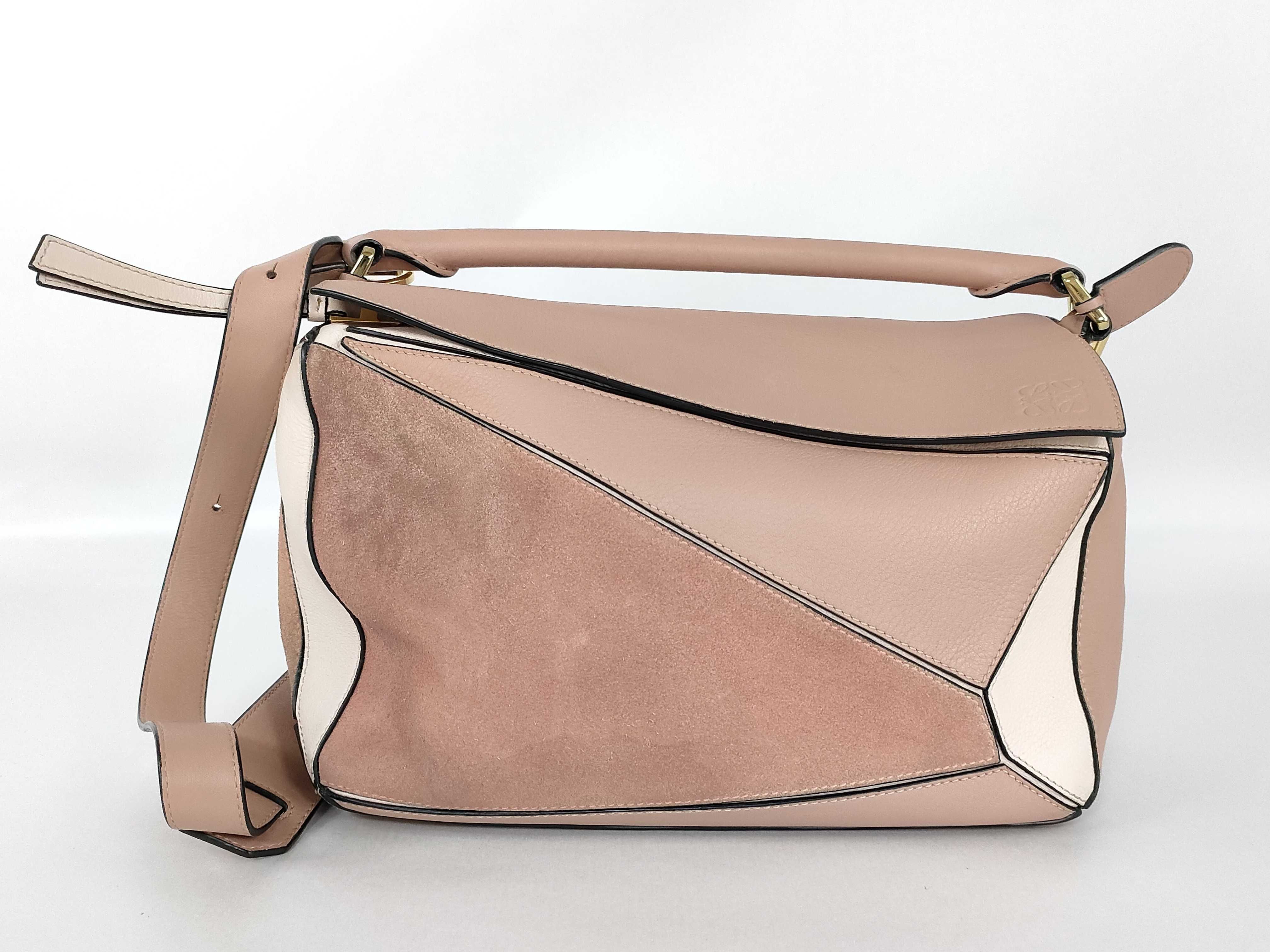 Puzzle Bag, Calfskin x Suede, Pink Shoulder Bag