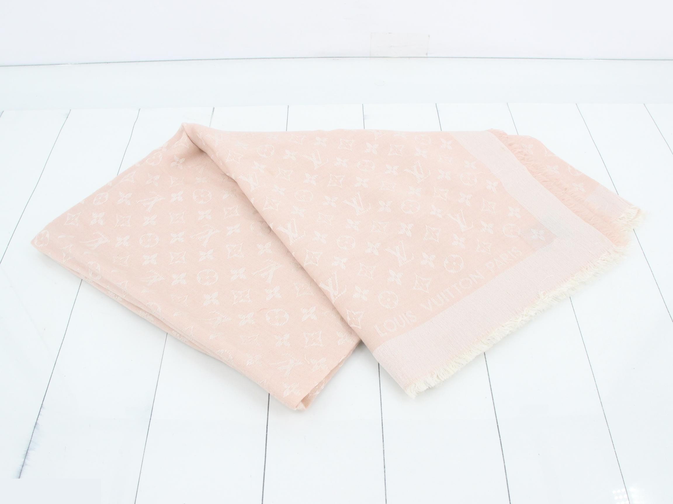 Monogram silk wool stole, pink — view 2