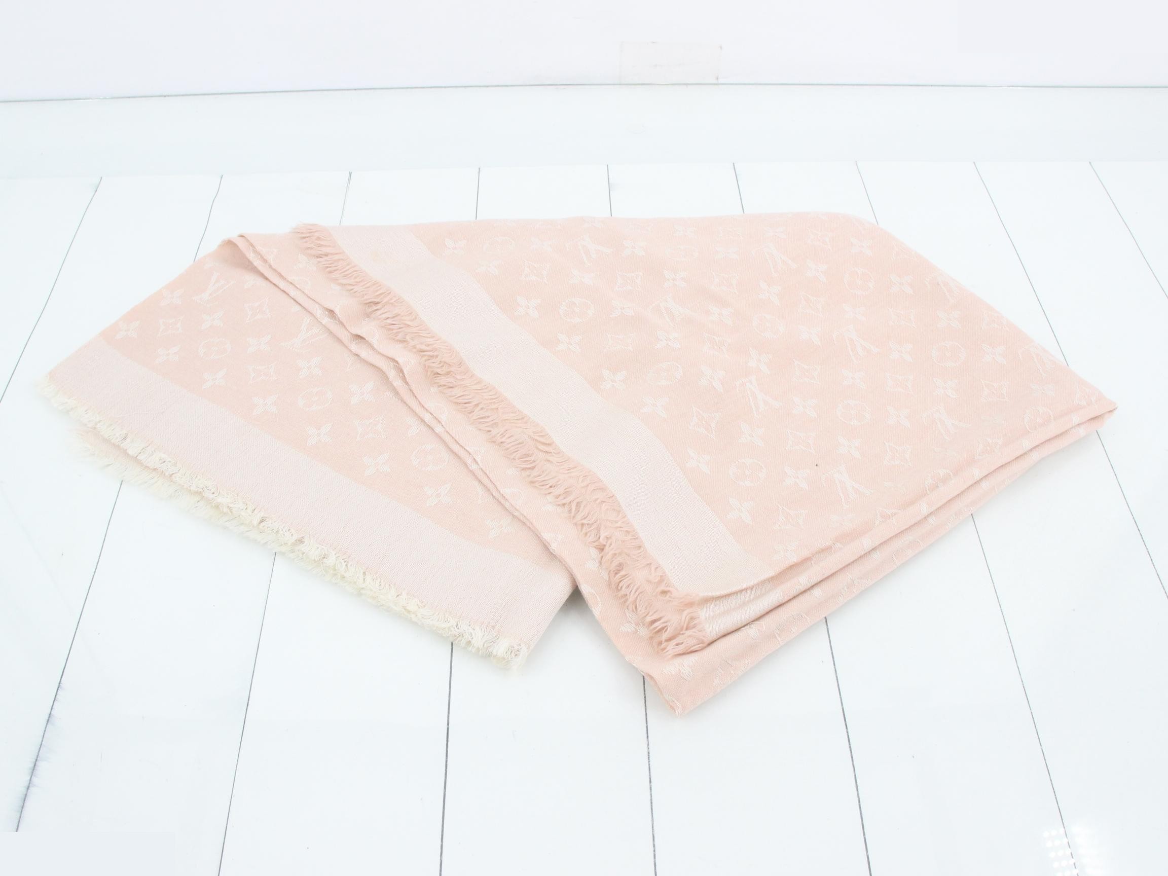 Monogram silk wool stole, pink — view 3