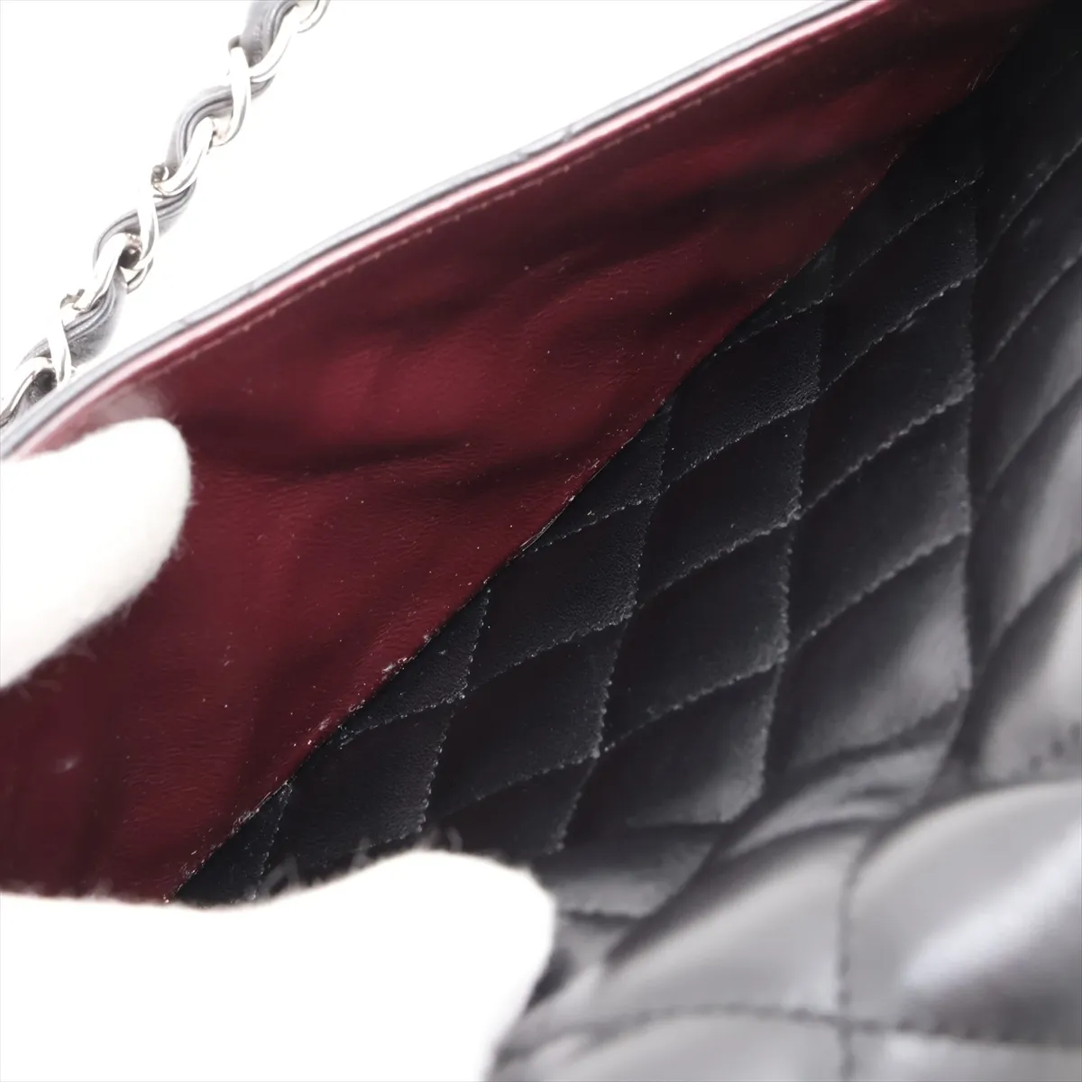 [Individually packaged] Chanel Large Matelassé 30 Lambskin Double Flap Double Chain Bag, Black with Silver Hardware, 14563235, Serial Number 14, A58600 — view 8