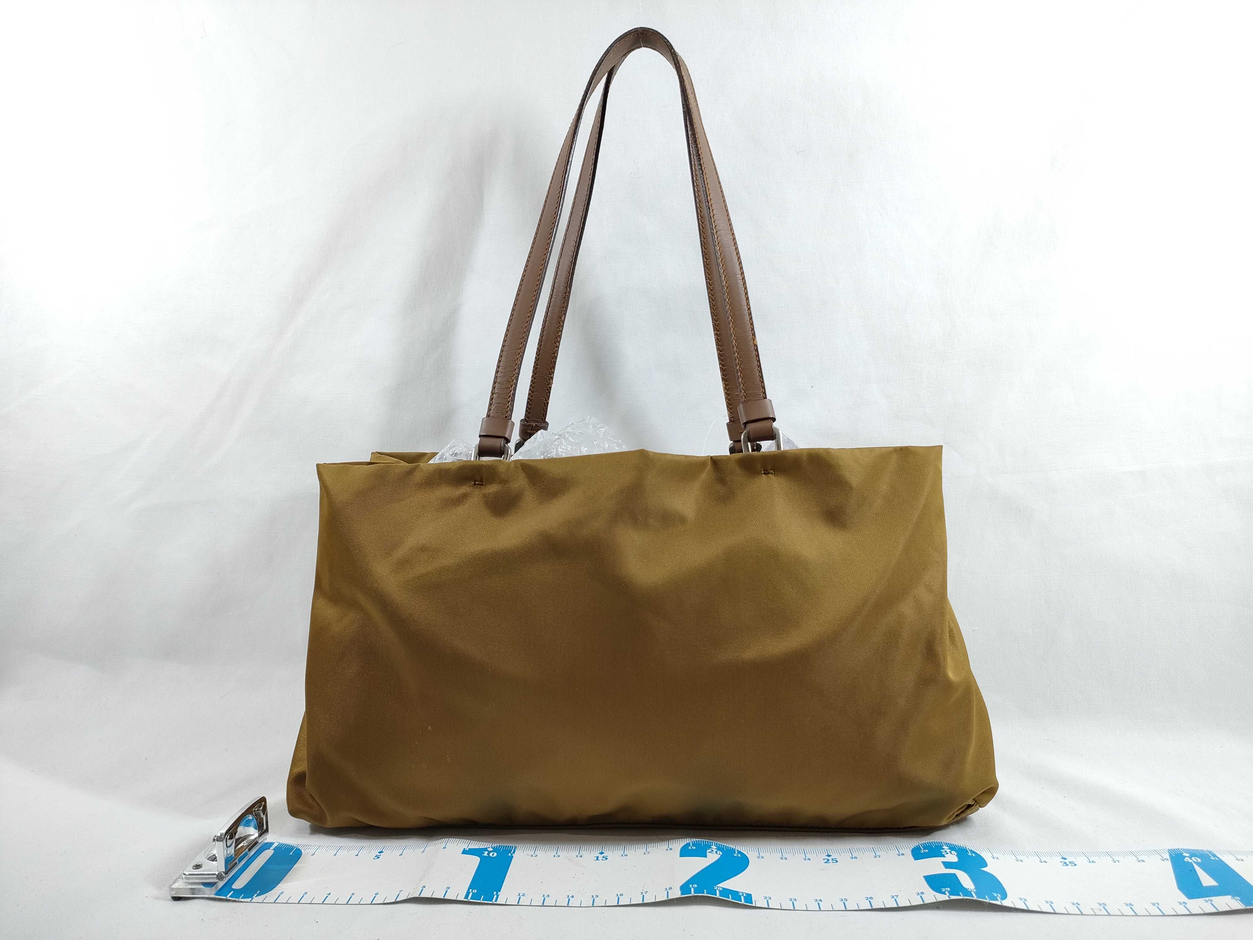 Nylon Triangle Logo Tote Bag, Yellow Handbag — view 2