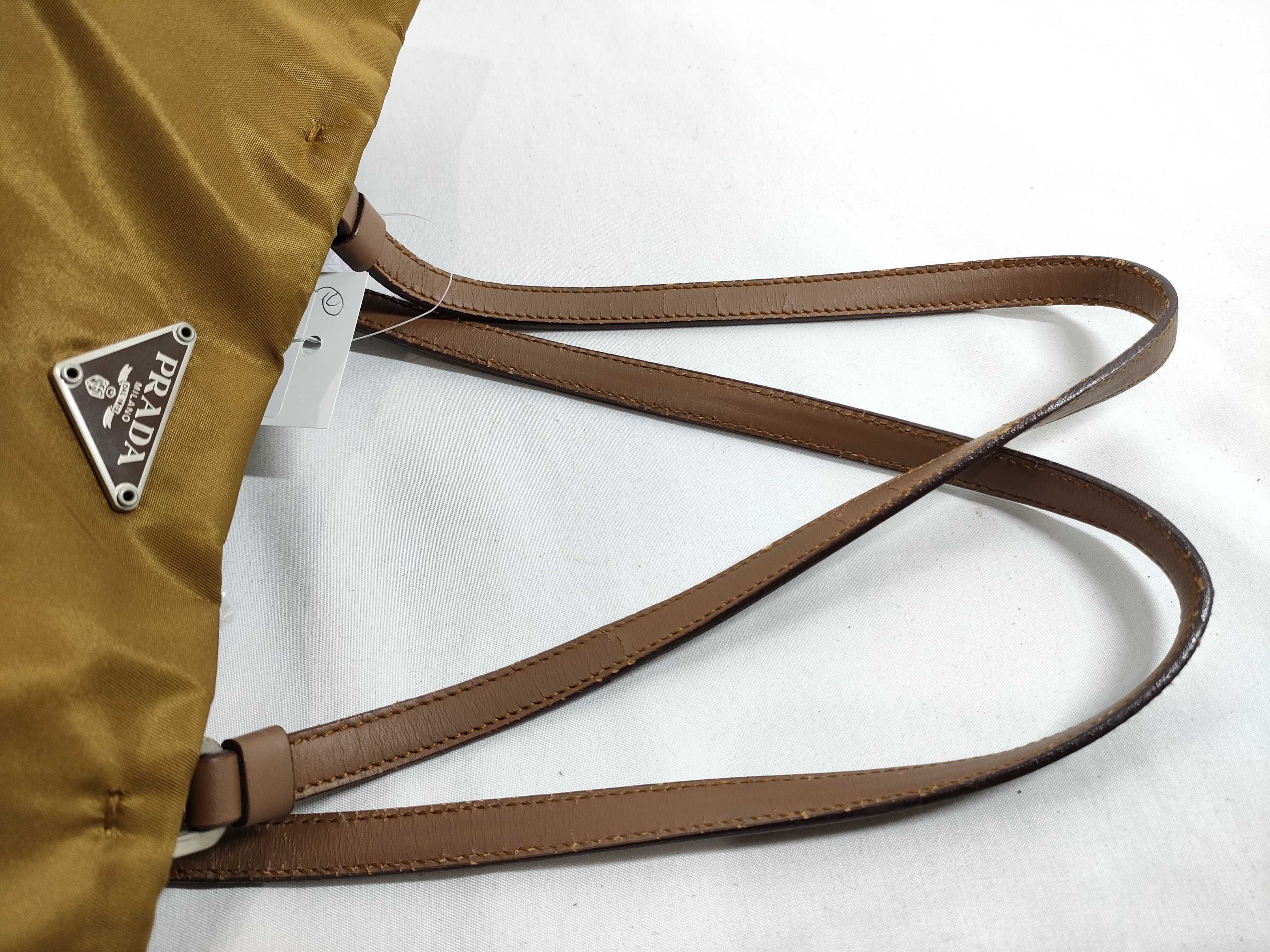 Nylon Triangle Logo Tote Bag, Yellow Handbag — view 3