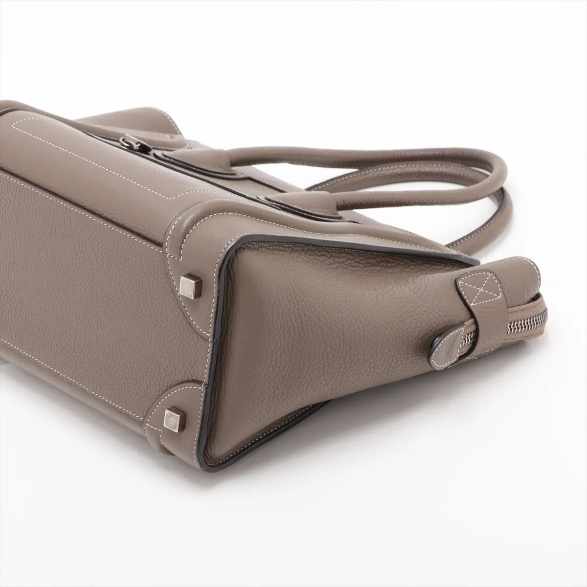 Luggage Micro Shopper Leather Handbag, Greige — view 3