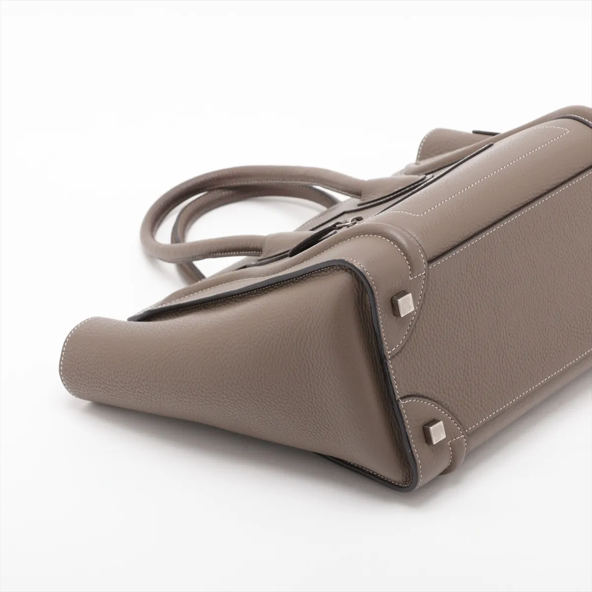 Luggage Micro Shopper Leather Handbag, Greige — view 4