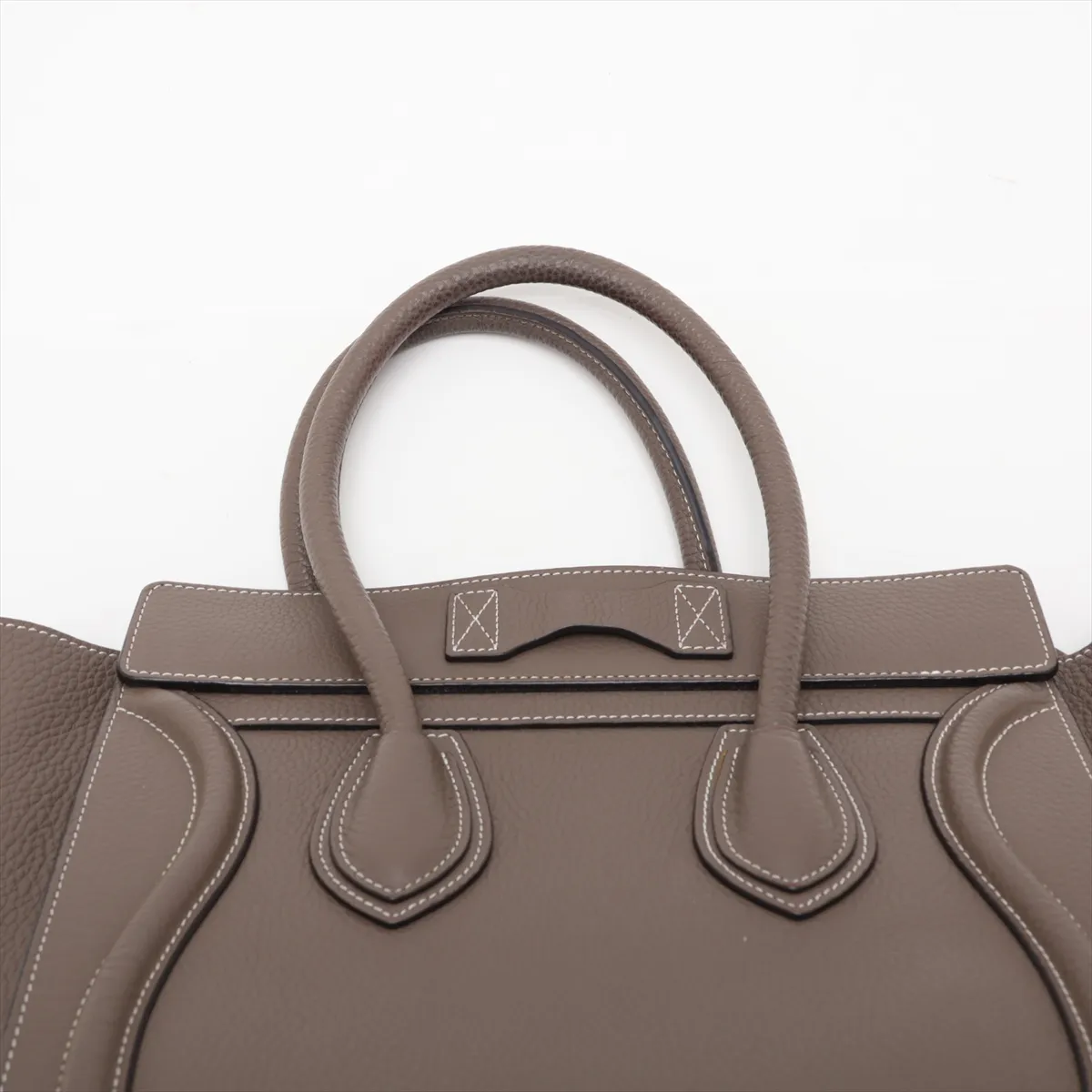 Luggage Micro Shopper Leather Handbag, Greige — view 6