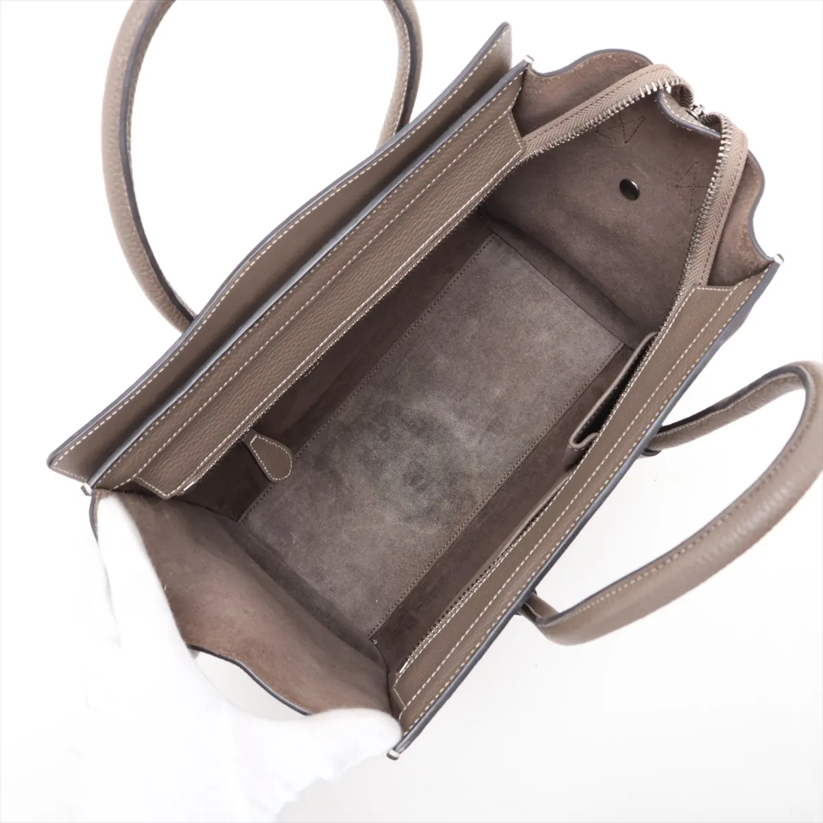 Luggage Micro Shopper Leather Handbag, Greige — view 7