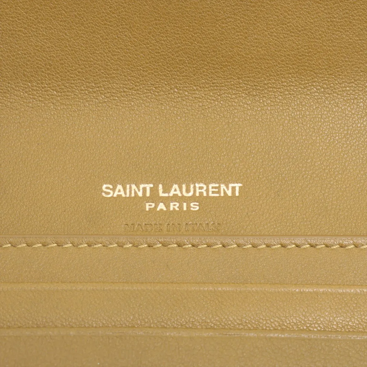 Cassandra La Trasse YSL Logo Leather Compact Wallet Khaki MRT759490 — view 8