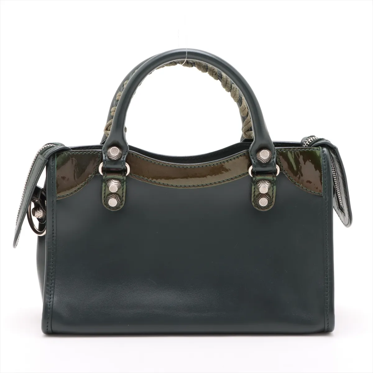 Giant Mini City Leather x Patent Leather 2WAY Handbag Green 309544 with Mirror — view 2