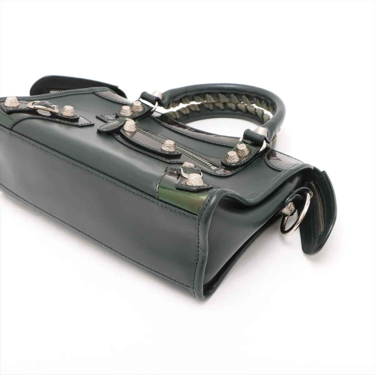 Giant Mini City Leather x Patent Leather 2WAY Handbag Green 309544 with Mirror — view 3