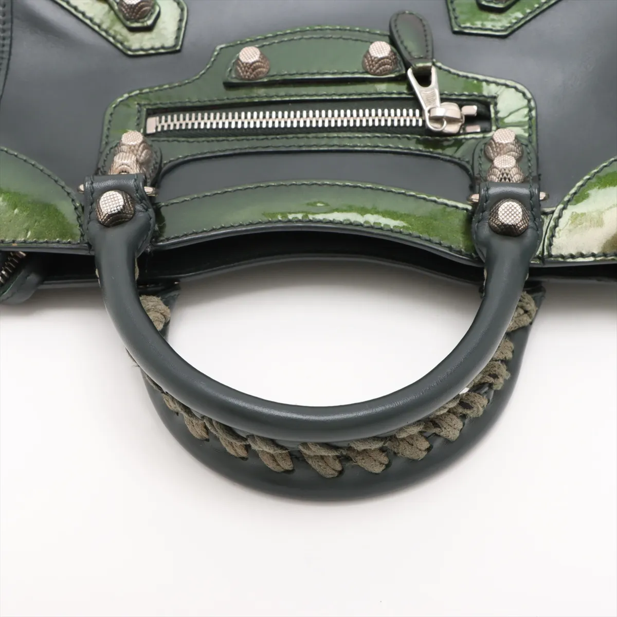 Giant Mini City Leather x Patent Leather 2WAY Handbag Green 309544 with Mirror — view 5