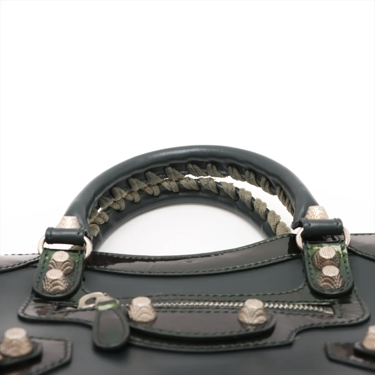 Giant Mini City Leather x Patent Leather 2WAY Handbag Green 309544 with Mirror — view 6