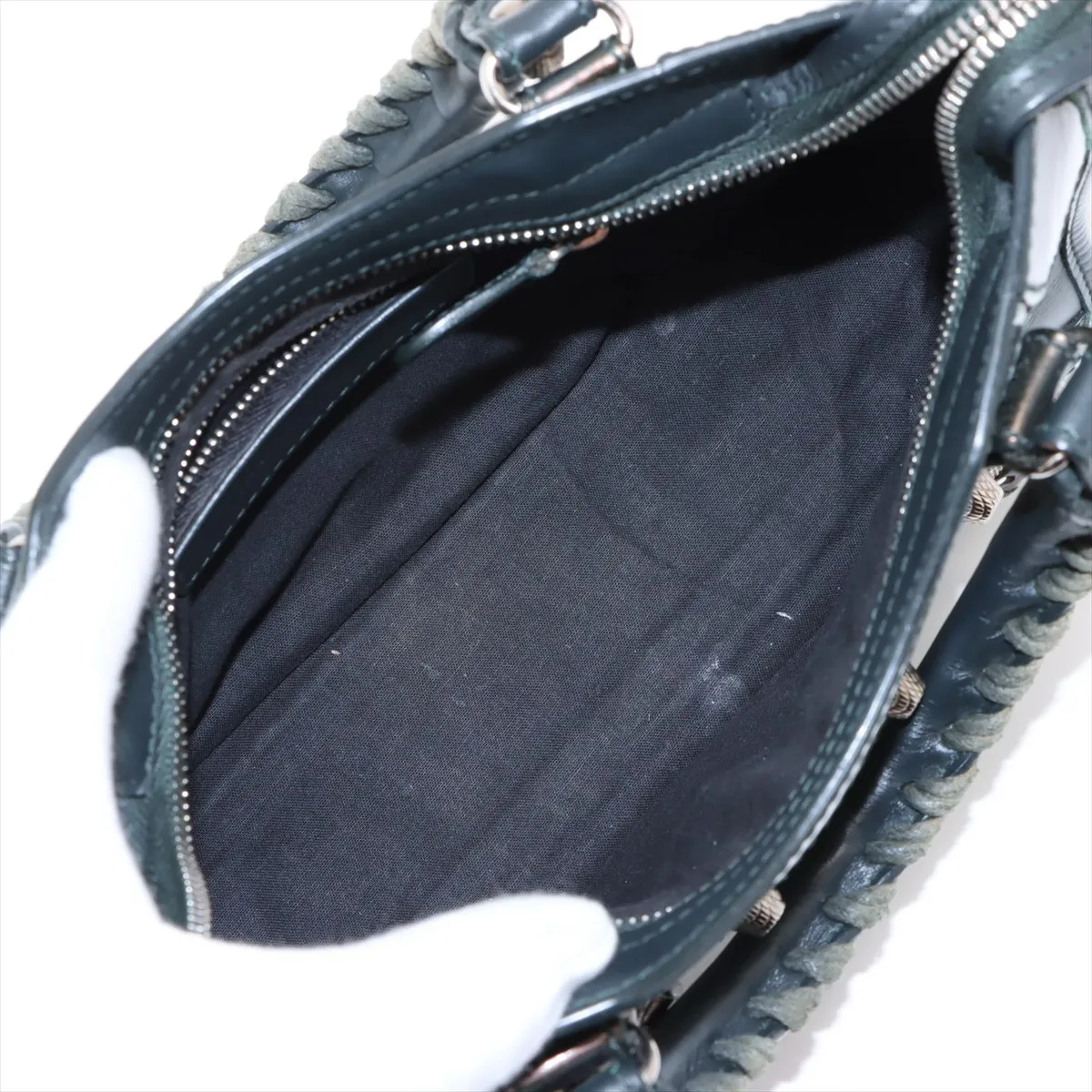 Giant Mini City Leather x Patent Leather 2WAY Handbag Green 309544 with Mirror — view 8