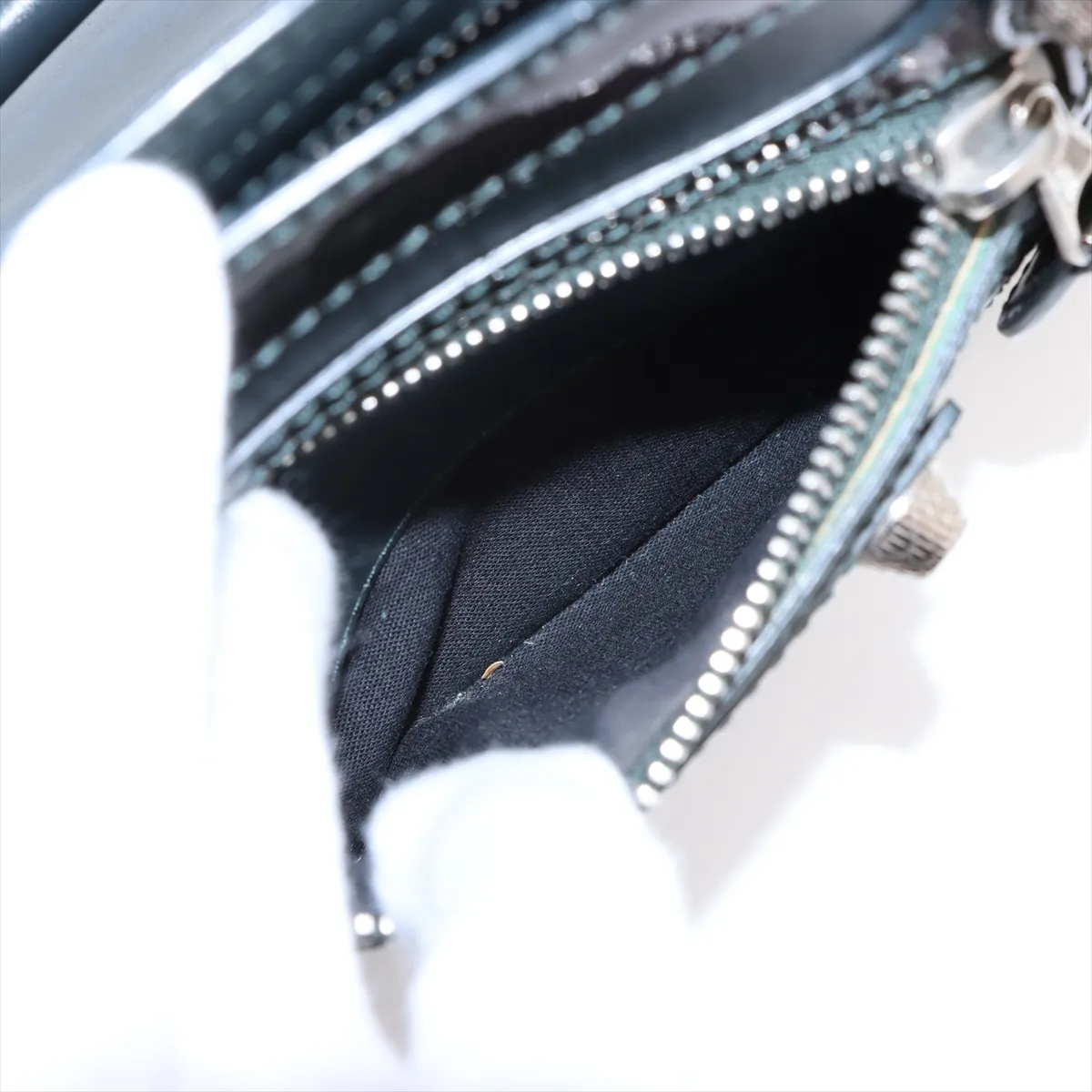 Giant Mini City Leather x Patent Leather 2WAY Handbag Green 309544 with Mirror — view 10