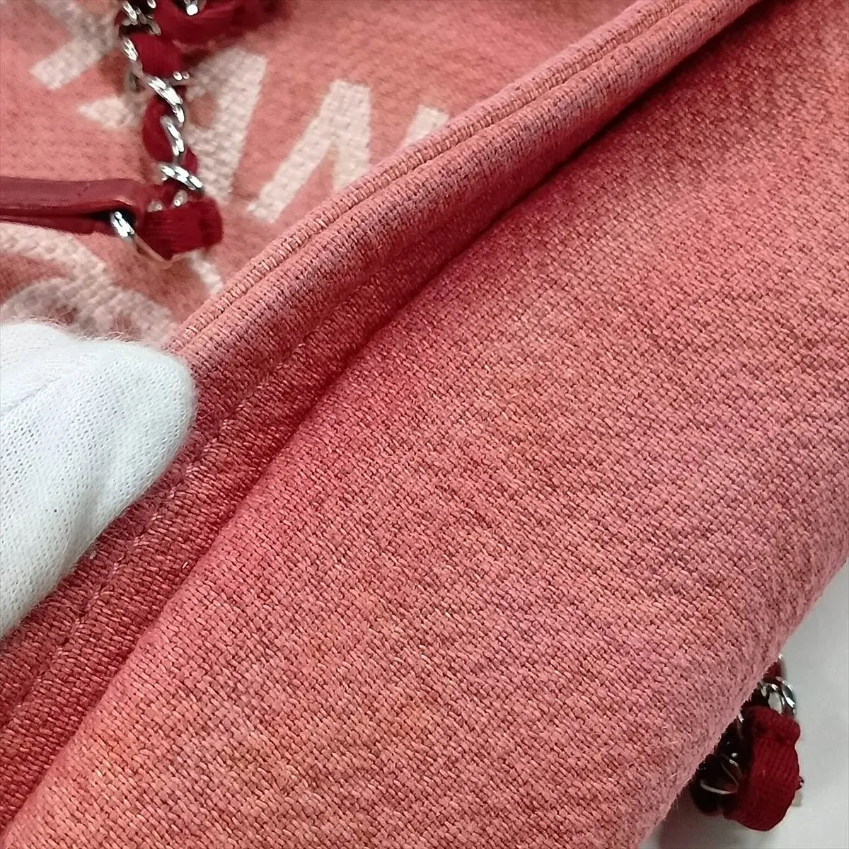 Deauville PM Canvas x Leather Chain Tote Bag, Red, Silver Hardware, 16701471, Serial Number 16 — view 12