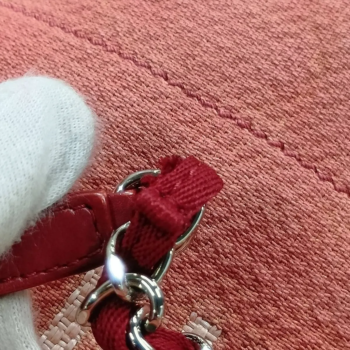 Deauville PM Canvas x Leather Chain Tote Bag, Red, Silver Hardware, 16701471, Serial Number 16 — view 15