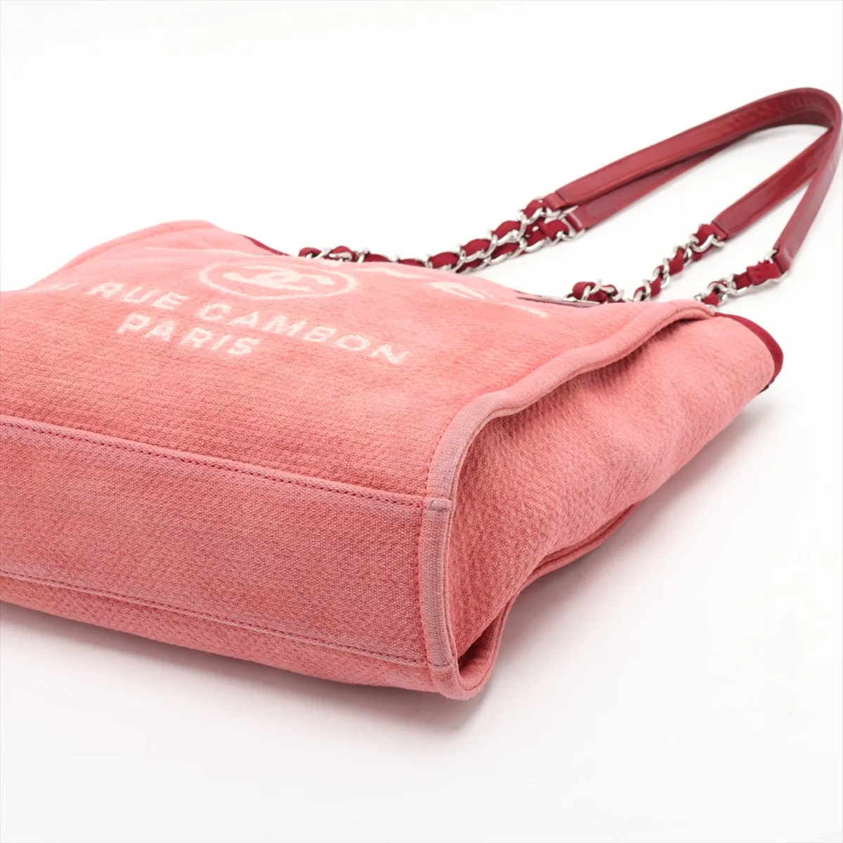 Deauville PM Canvas x Leather Chain Tote Bag, Red, Silver Hardware, 16701471, Serial Number 16 — view 3