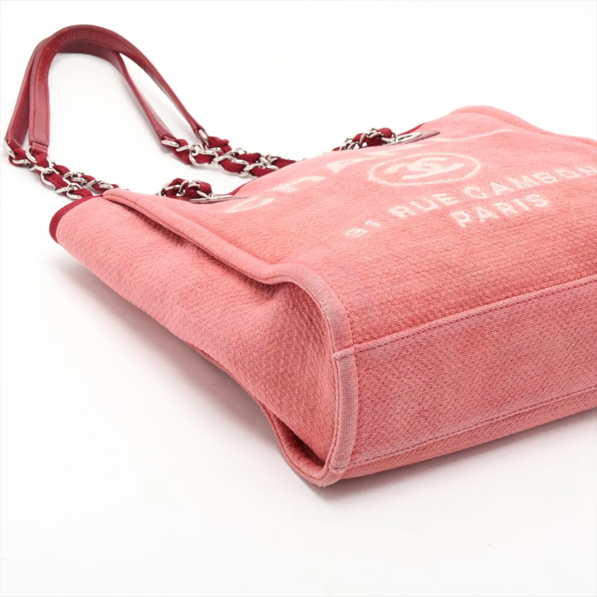 Deauville PM Canvas x Leather Chain Tote Bag, Red, Silver Hardware, 16701471, Serial Number 16 — view 4