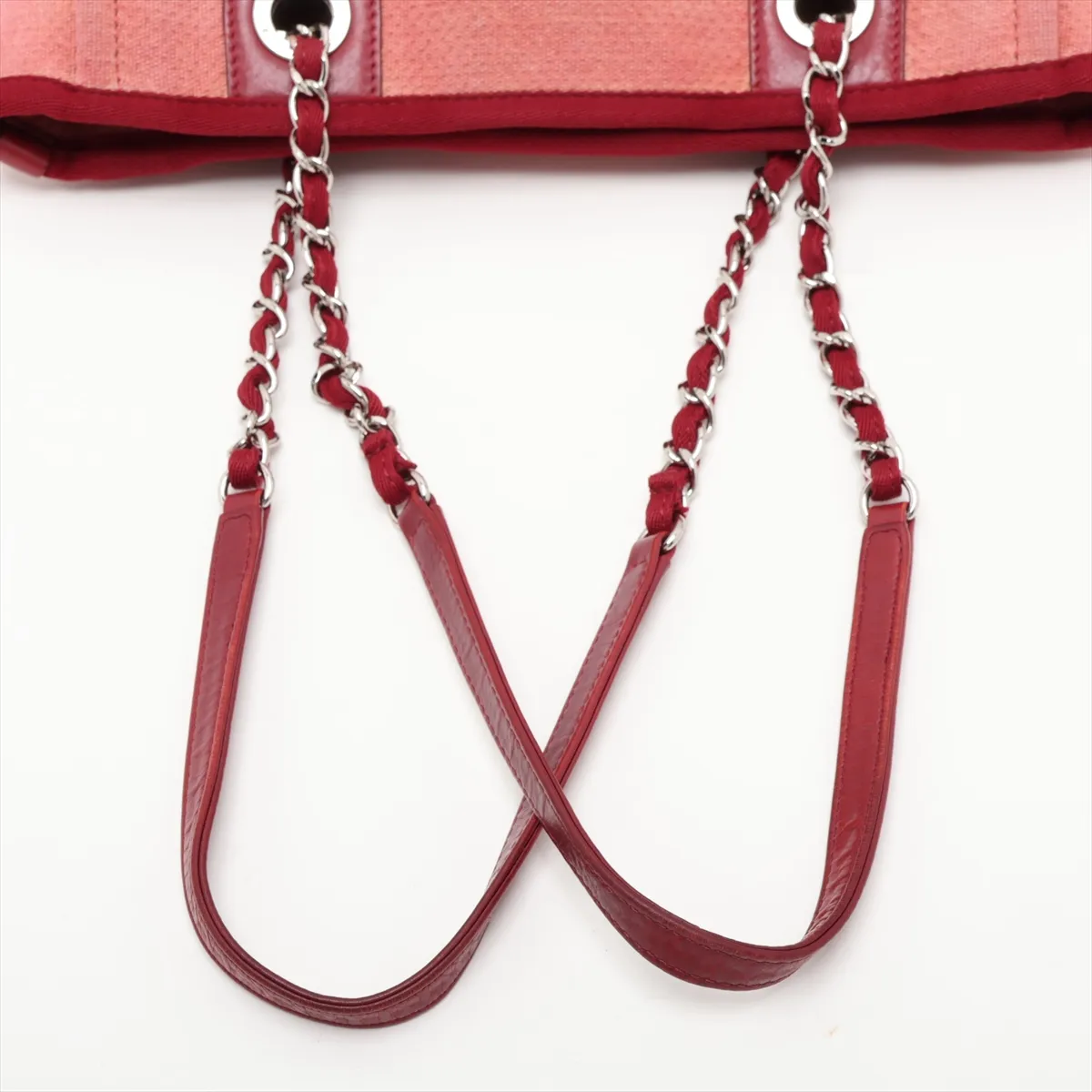 Deauville PM Canvas x Leather Chain Tote Bag, Red, Silver Hardware, 16701471, Serial Number 16 — view 5