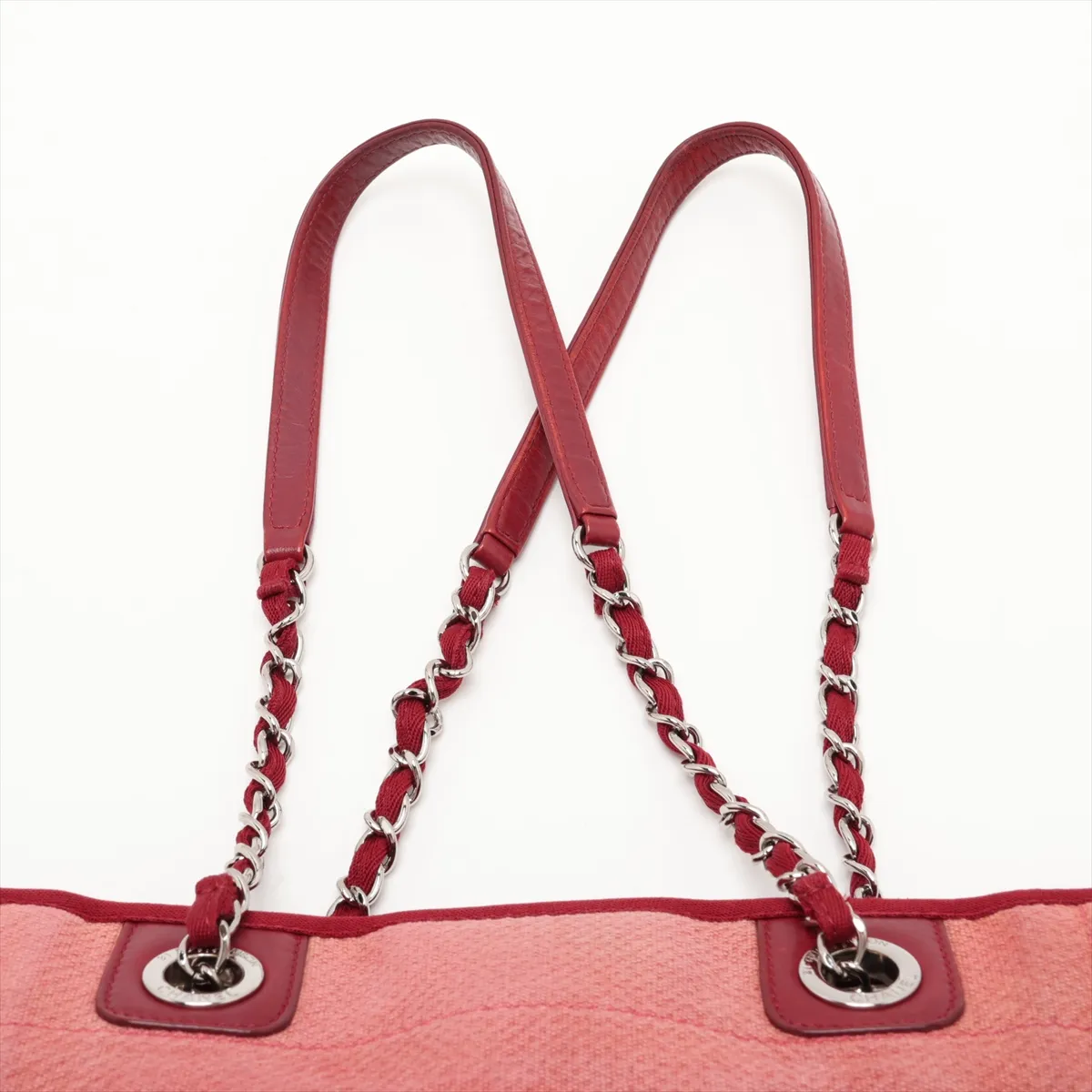 Deauville PM Canvas x Leather Chain Tote Bag, Red, Silver Hardware, 16701471, Serial Number 16 — view 6