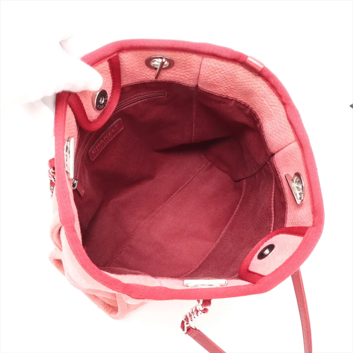 Deauville PM Canvas x Leather Chain Tote Bag, Red, Silver Hardware, 16701471, Serial Number 16 — view 7