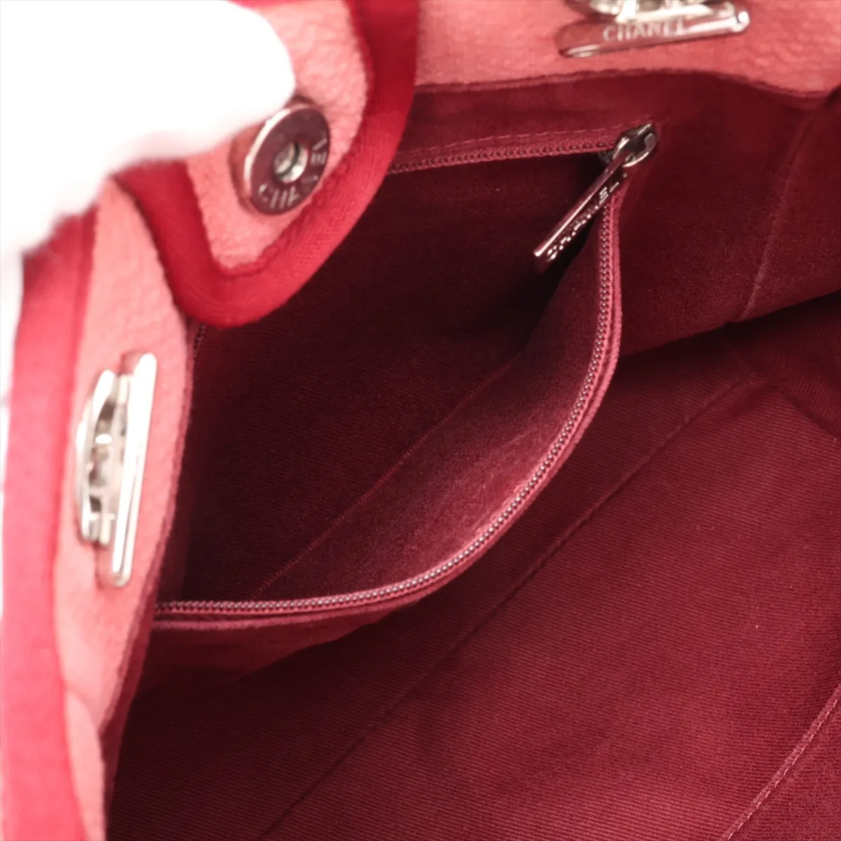 Deauville PM Canvas x Leather Chain Tote Bag, Red, Silver Hardware, 16701471, Serial Number 16 — view 8