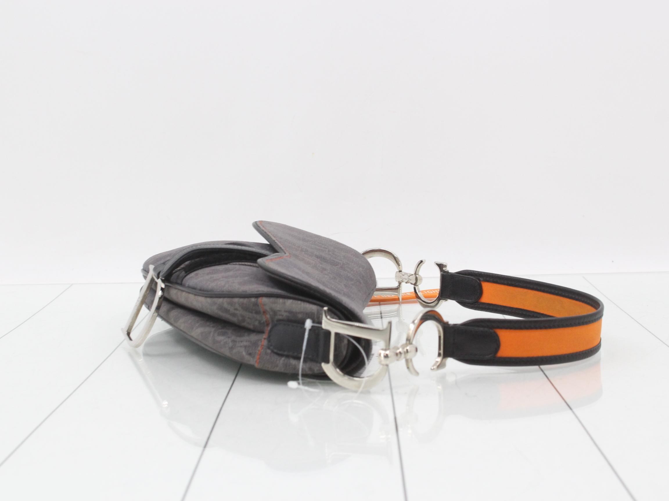 Saddle bag, shoulder bag, denim jacquard x leather, gray — view 3
