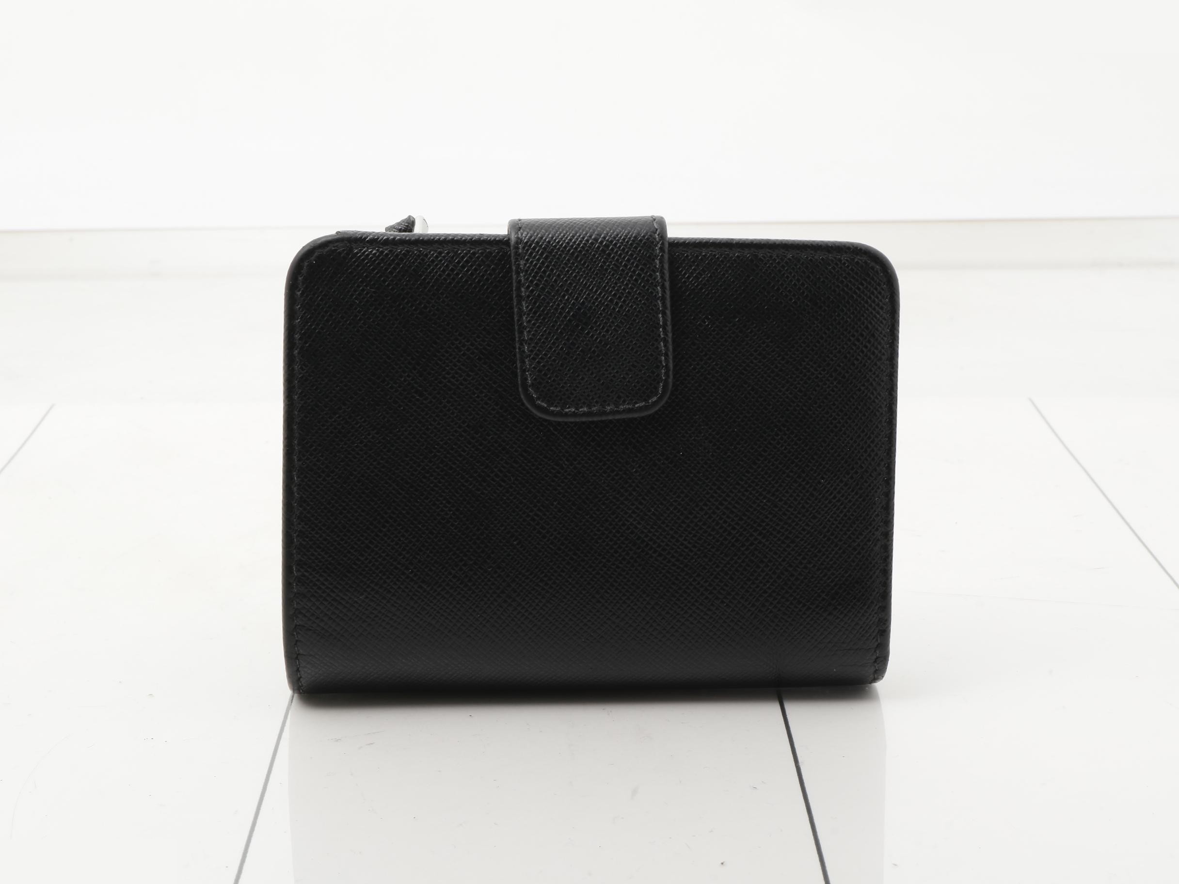 Plate logo bi-fold wallet, Saffiano leather, black — view 2
