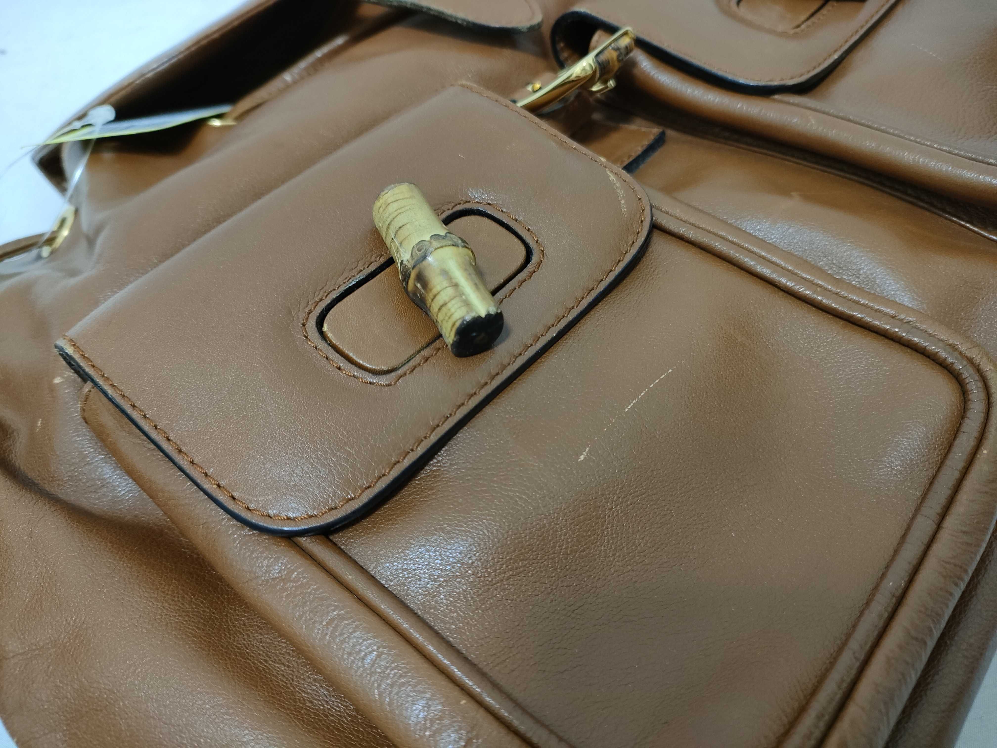 Bamboo 003・1998・0016 Leather Backpack, Brown — view 13