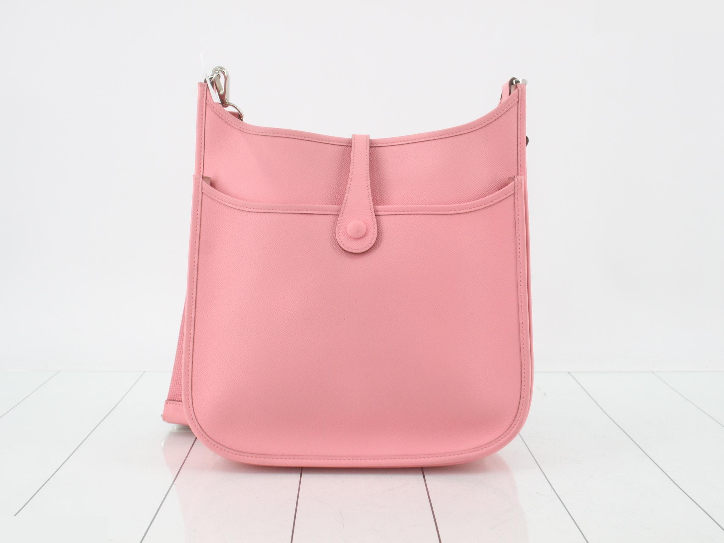 Evelyn PM Leather Shoulder Bag, R Stamp, Pink — view 2