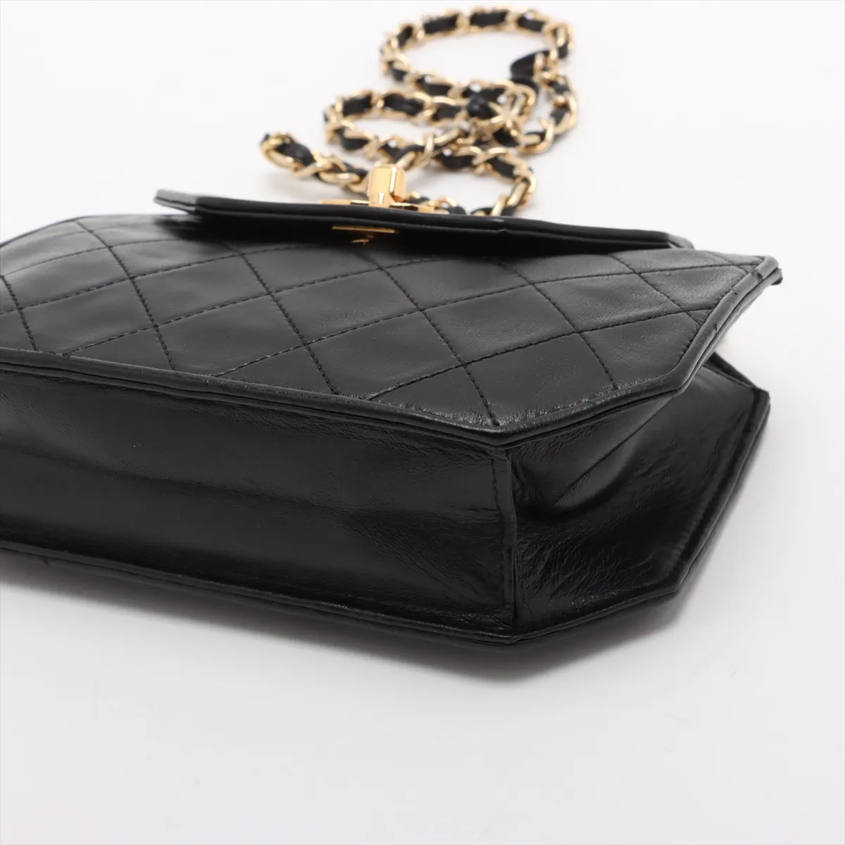 Matelasse Lambskin Chain Shoulder Bag Octagon Black Gold Hardware 1067710 No. 1 — view 3