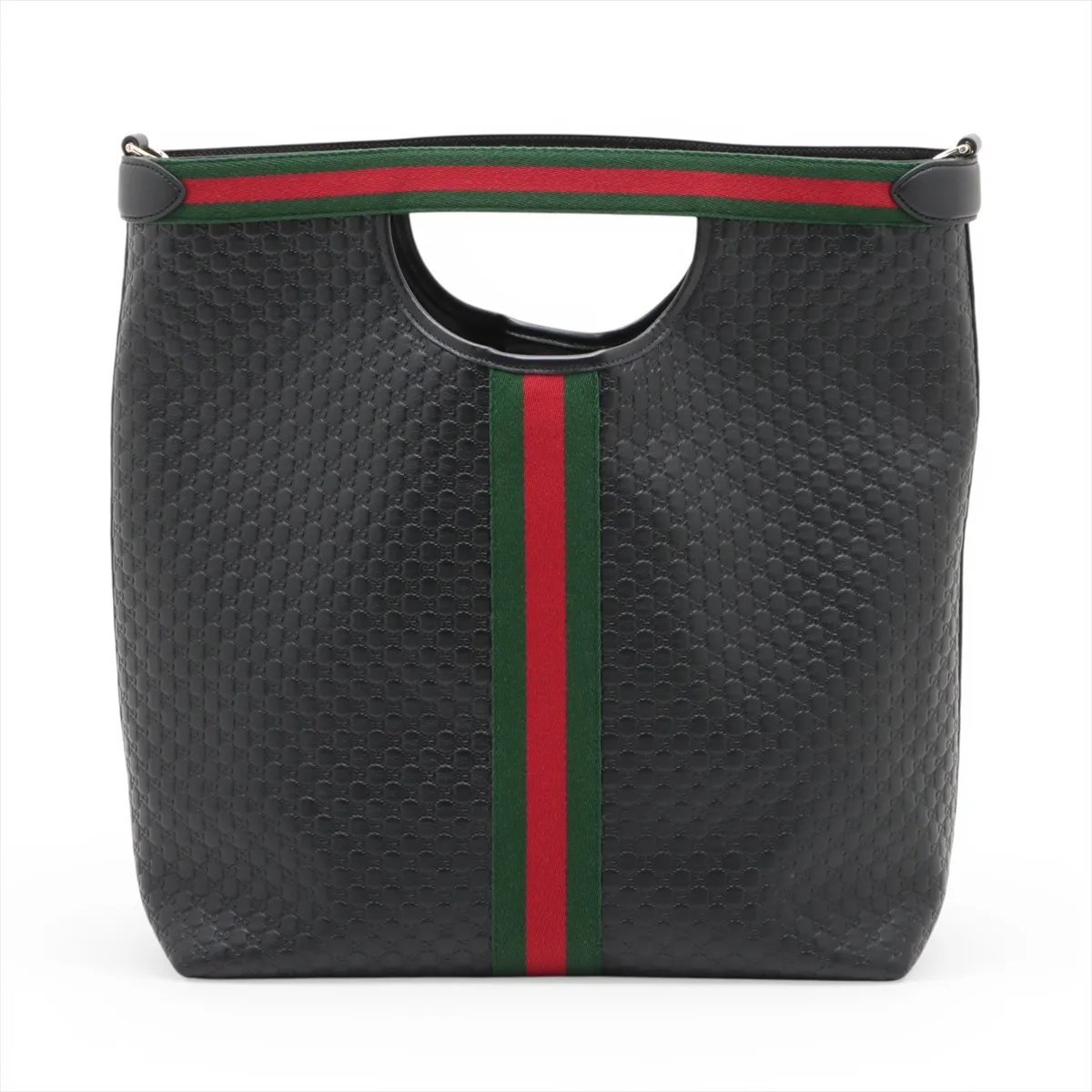 Microguccissima Ophidia Leather 2-Way Handbag, Black, 865452 — view 2