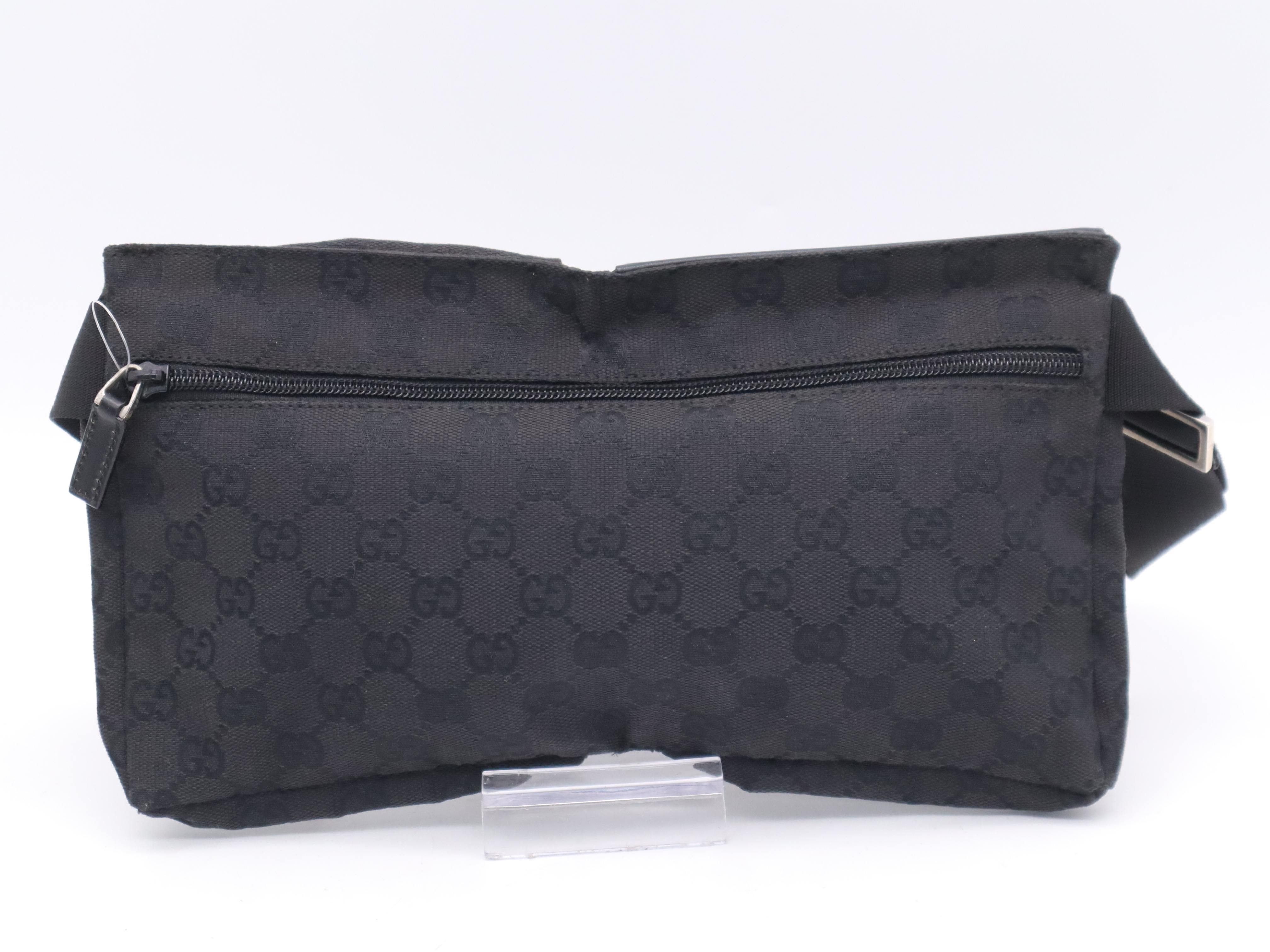 28566 Canvas x Leather GG Canvas Body Bag Black Silver Hardware Waist Bag — view 2