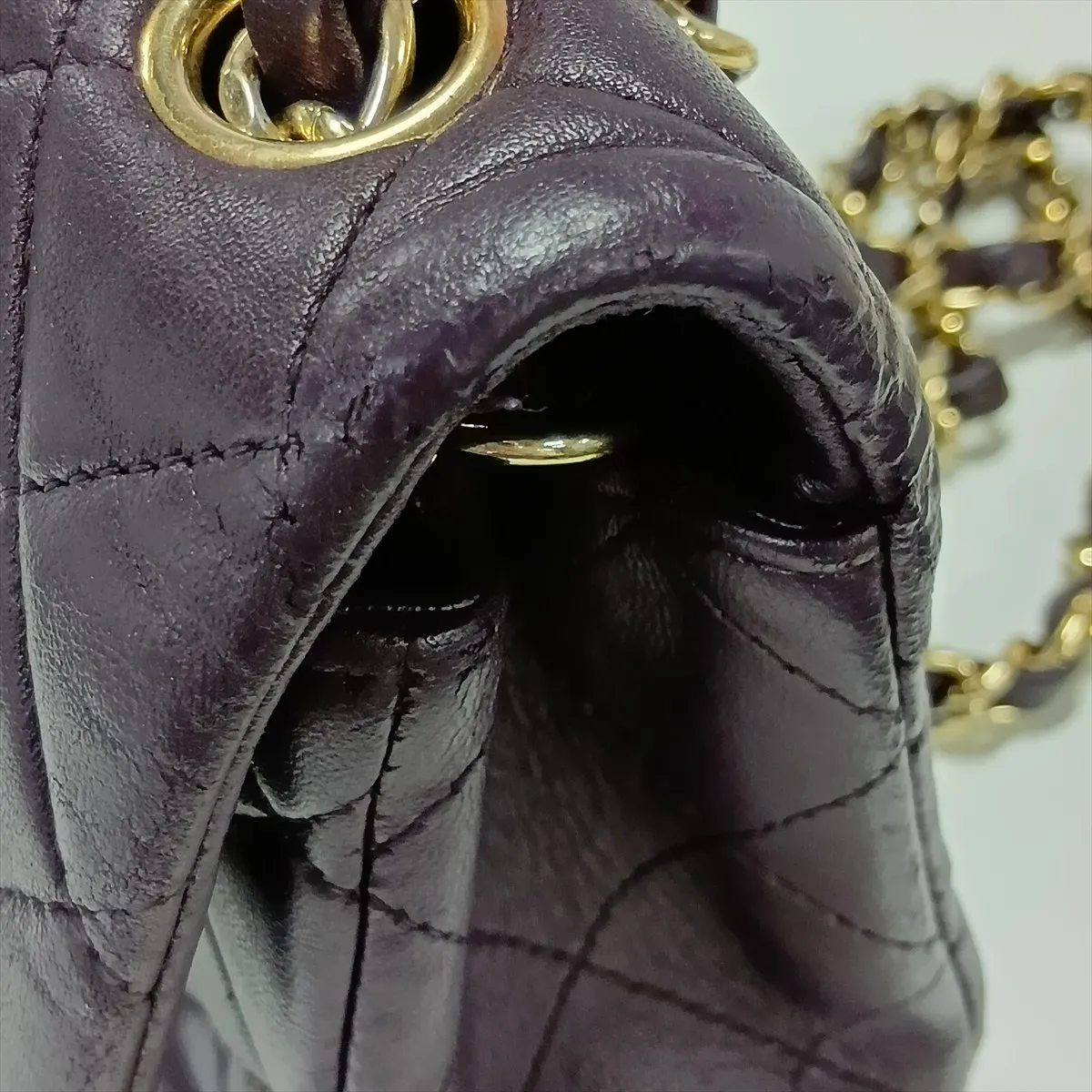 Mini Matelassé 20 Lambskin Single Flap Single Chain Bag, Purple, Gold Hardware, A69900 — view 14