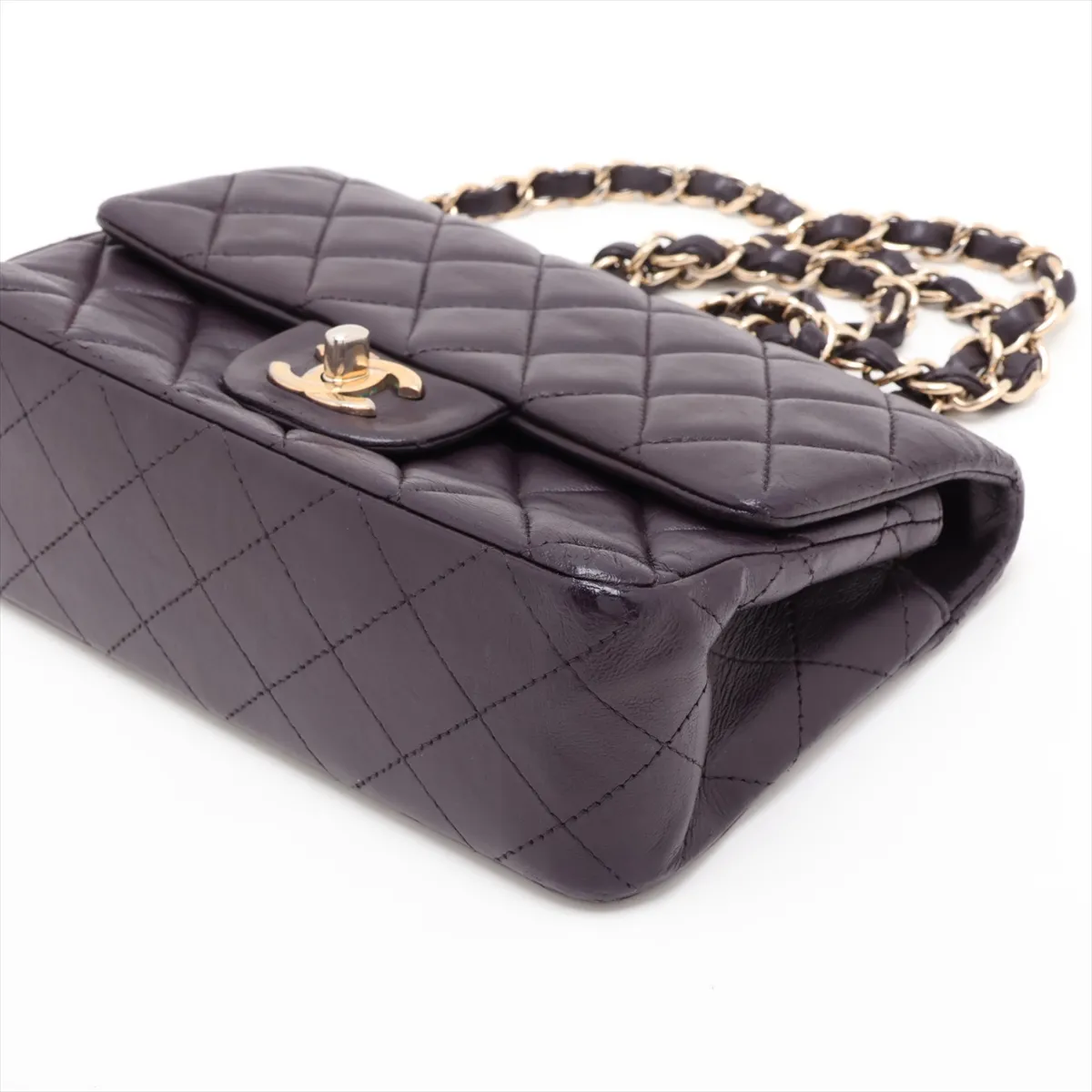 Mini Matelassé 20 Lambskin Single Flap Single Chain Bag, Purple, Gold Hardware, A69900 — view 3