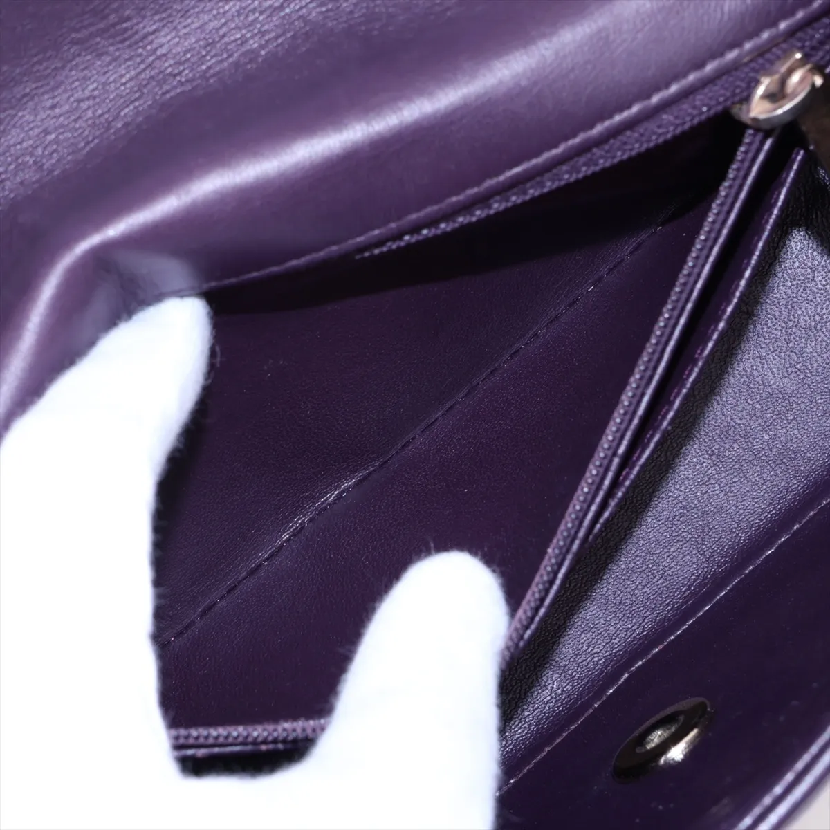 Mini Matelassé 20 Lambskin Single Flap Single Chain Bag, Purple, Gold Hardware, A69900 — view 7