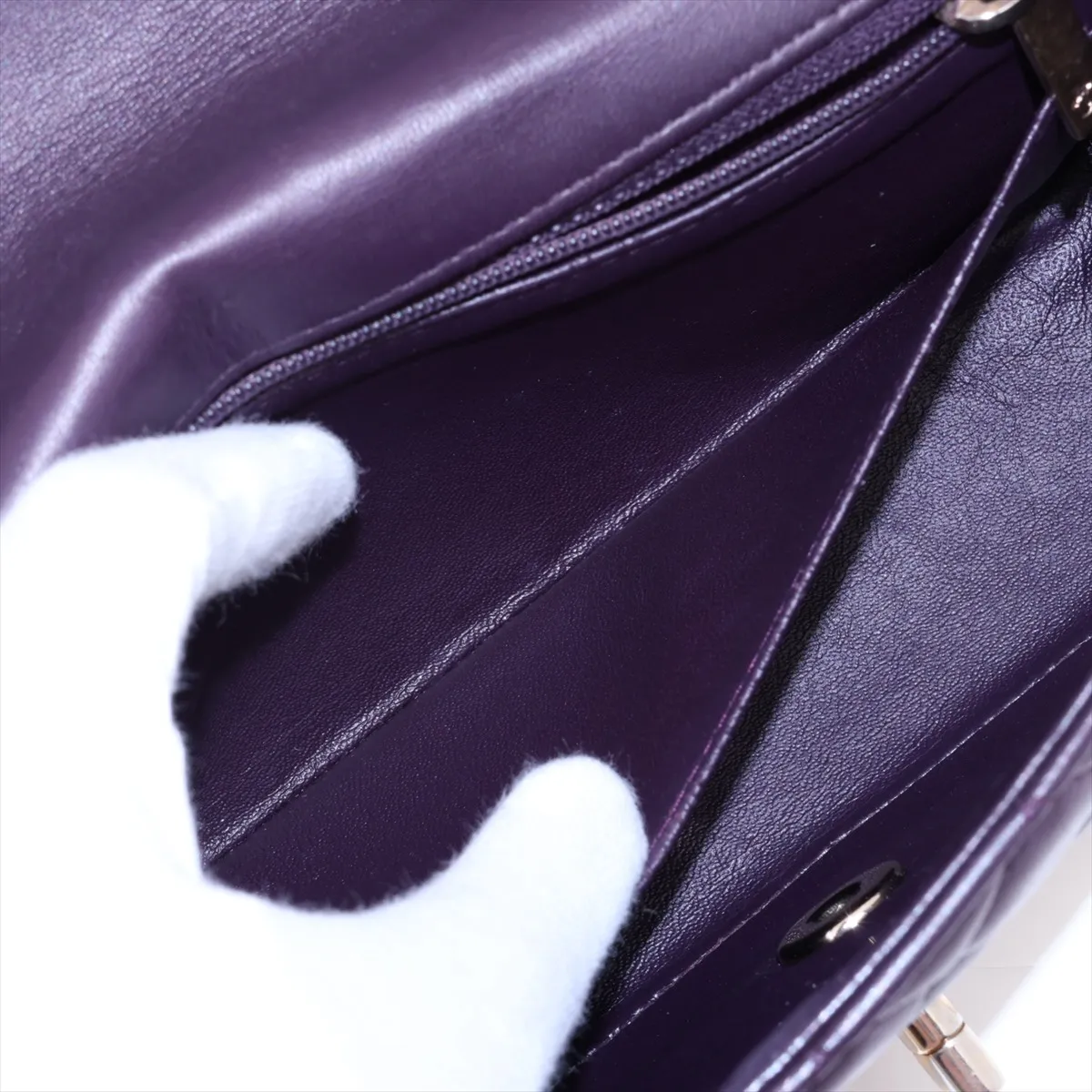 Mini Matelassé 20 Lambskin Single Flap Single Chain Bag, Purple, Gold Hardware, A69900 — view 8