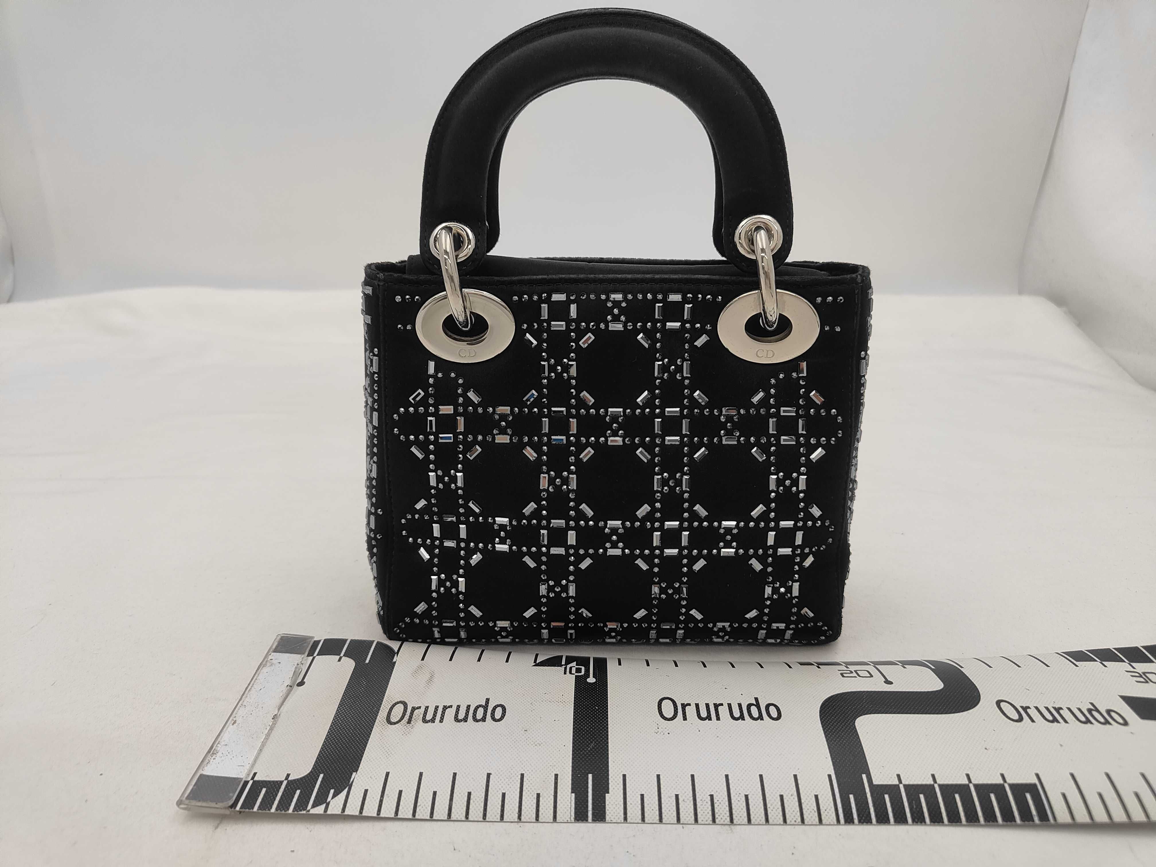 Satin x Rhinestone Cannage Lady Dior Small 2-Way Black Handbag — view 2
