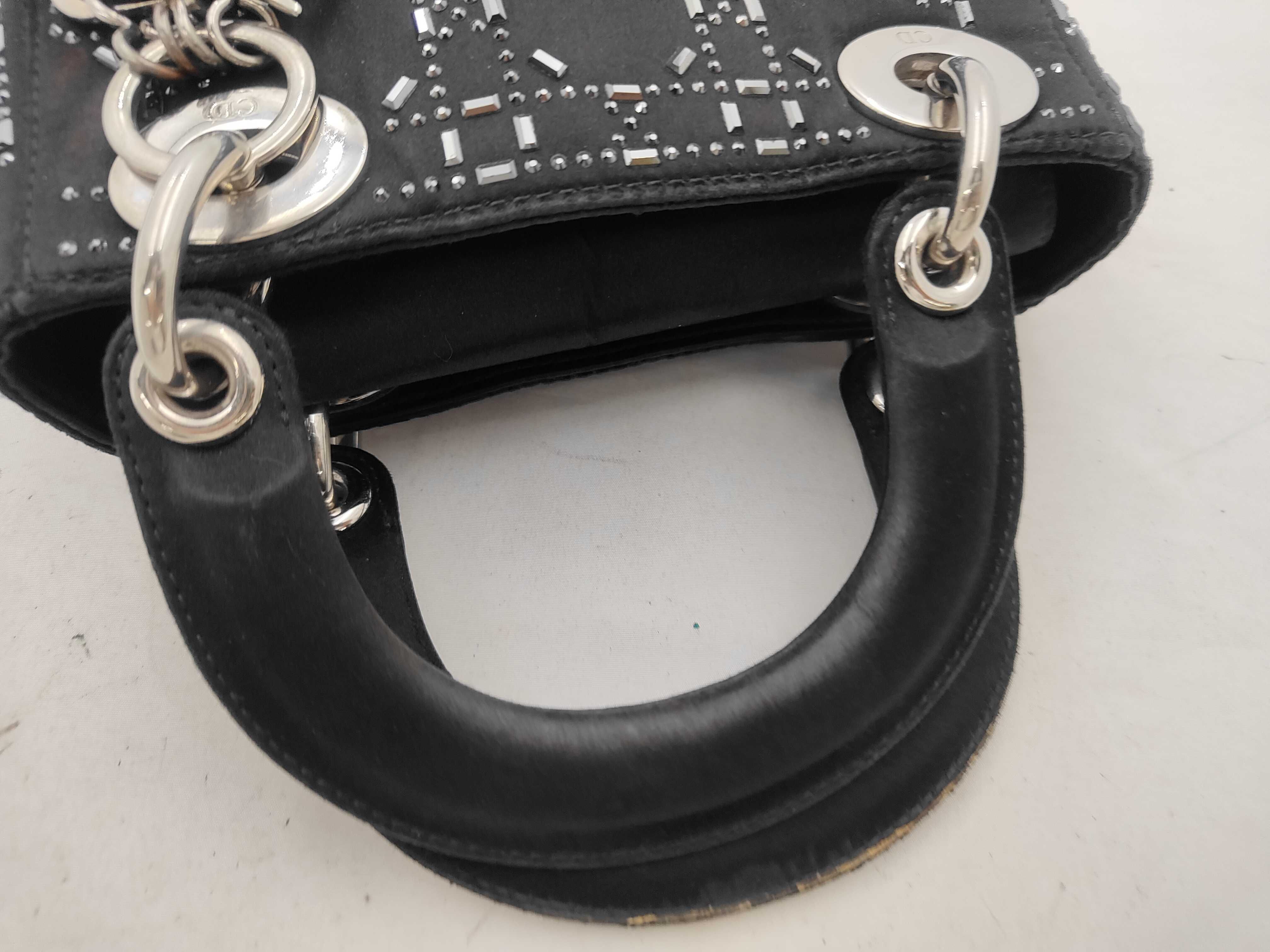 Satin x Rhinestone Cannage Lady Dior Small 2-Way Black Handbag — view 3