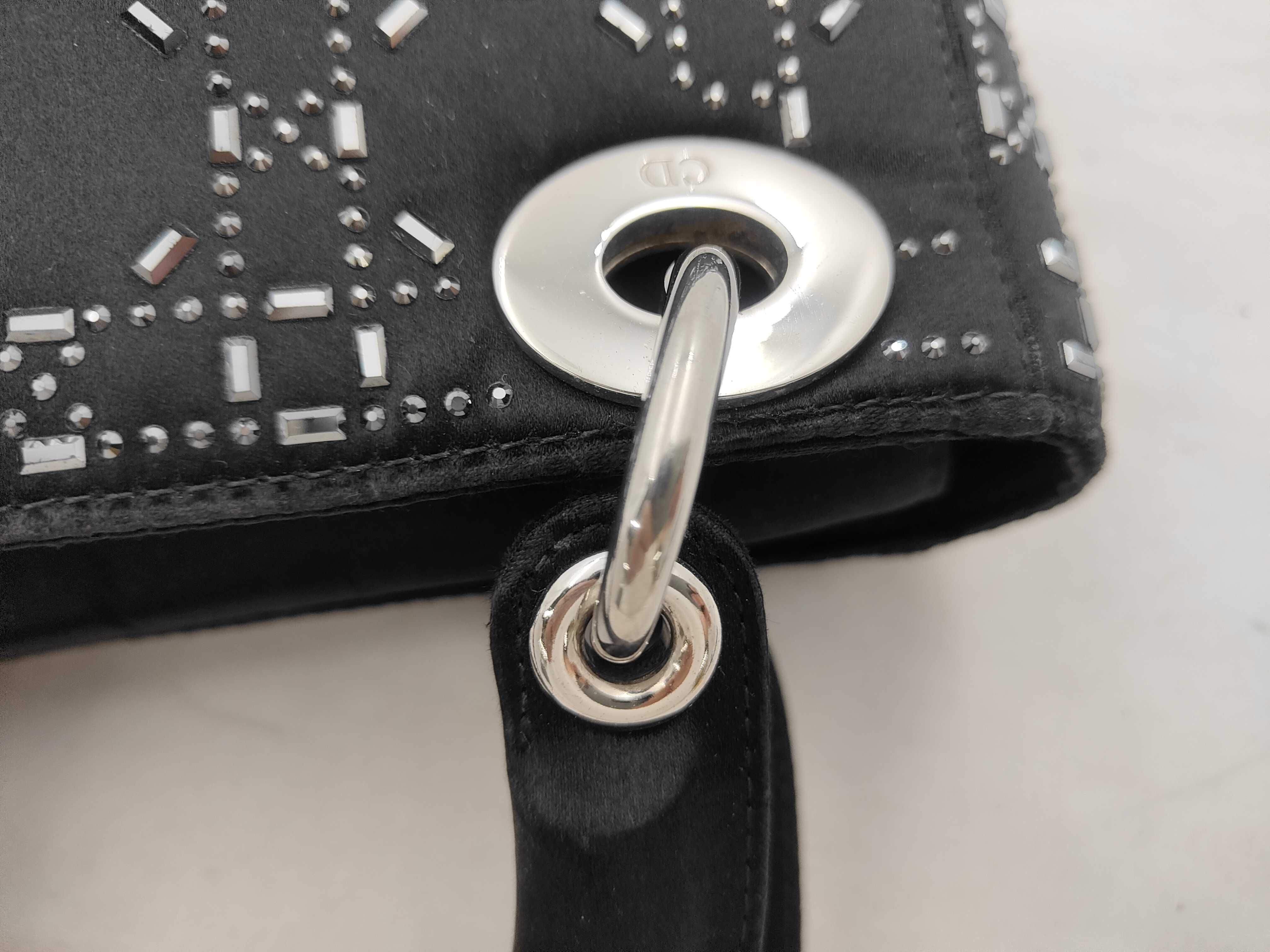 Satin x Rhinestone Cannage Lady Dior Small 2-Way Black Handbag — view 5