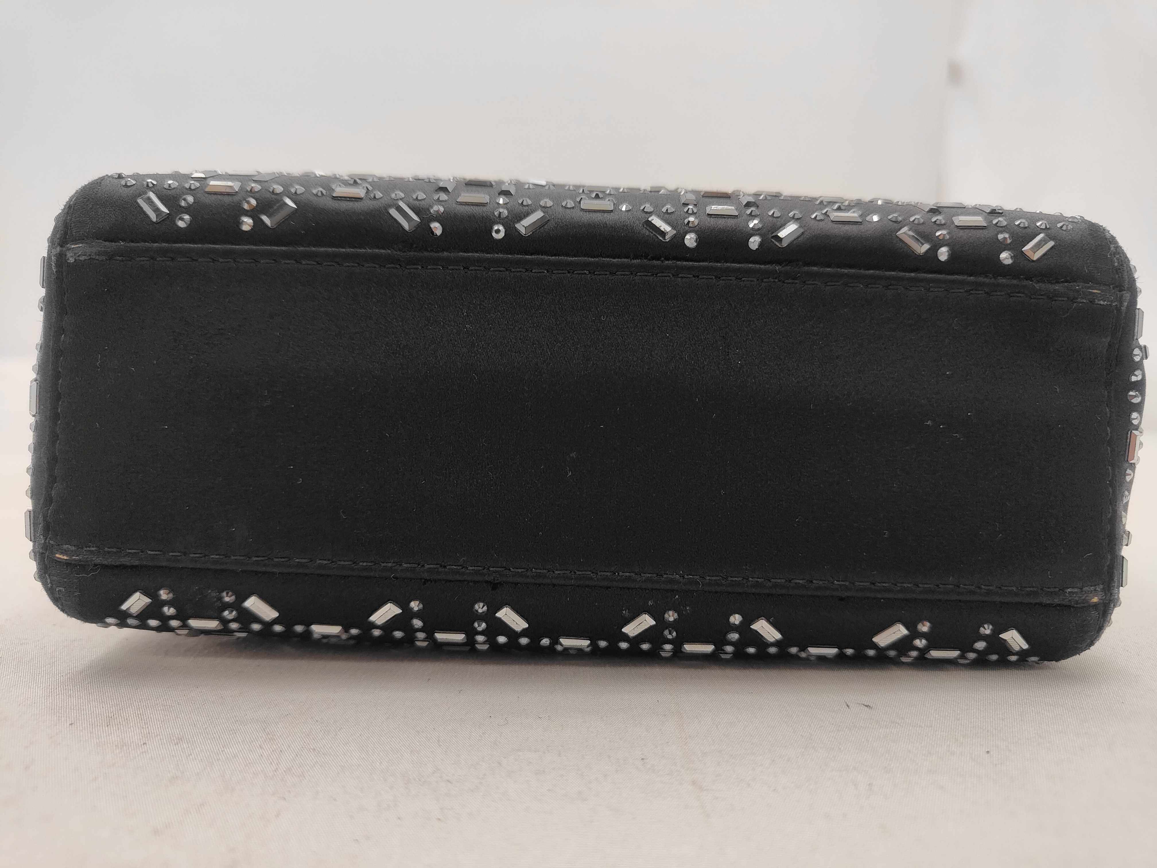 Satin x Rhinestone Cannage Lady Dior Small 2-Way Black Handbag — view 7