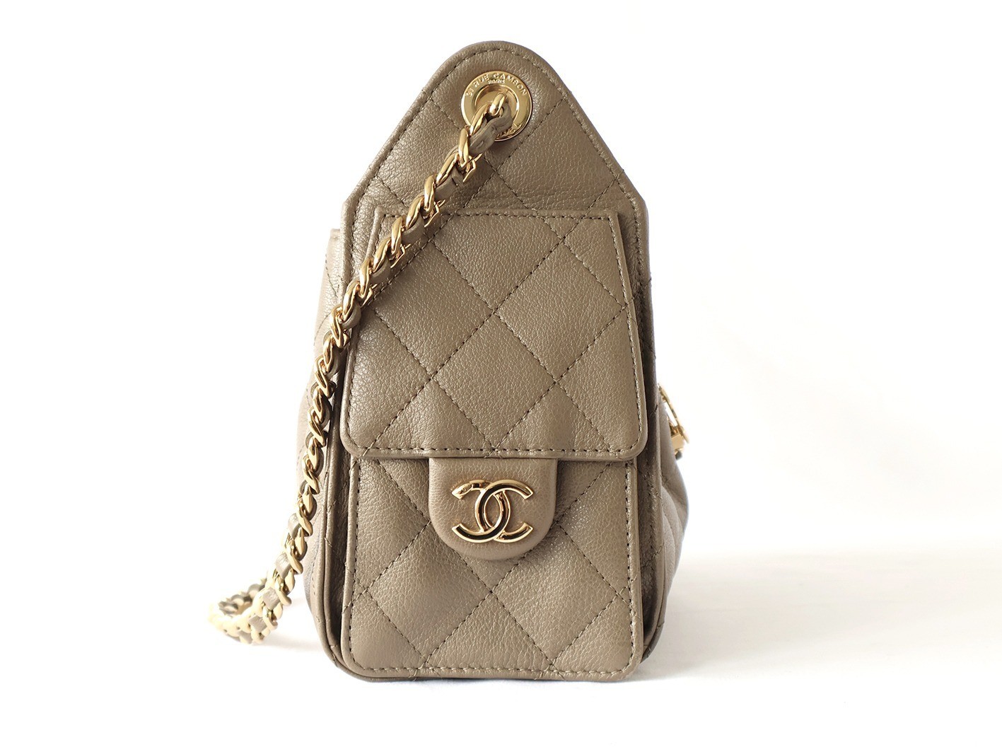 25 Leather Chain Shoulder Bag, Khaki — view 7