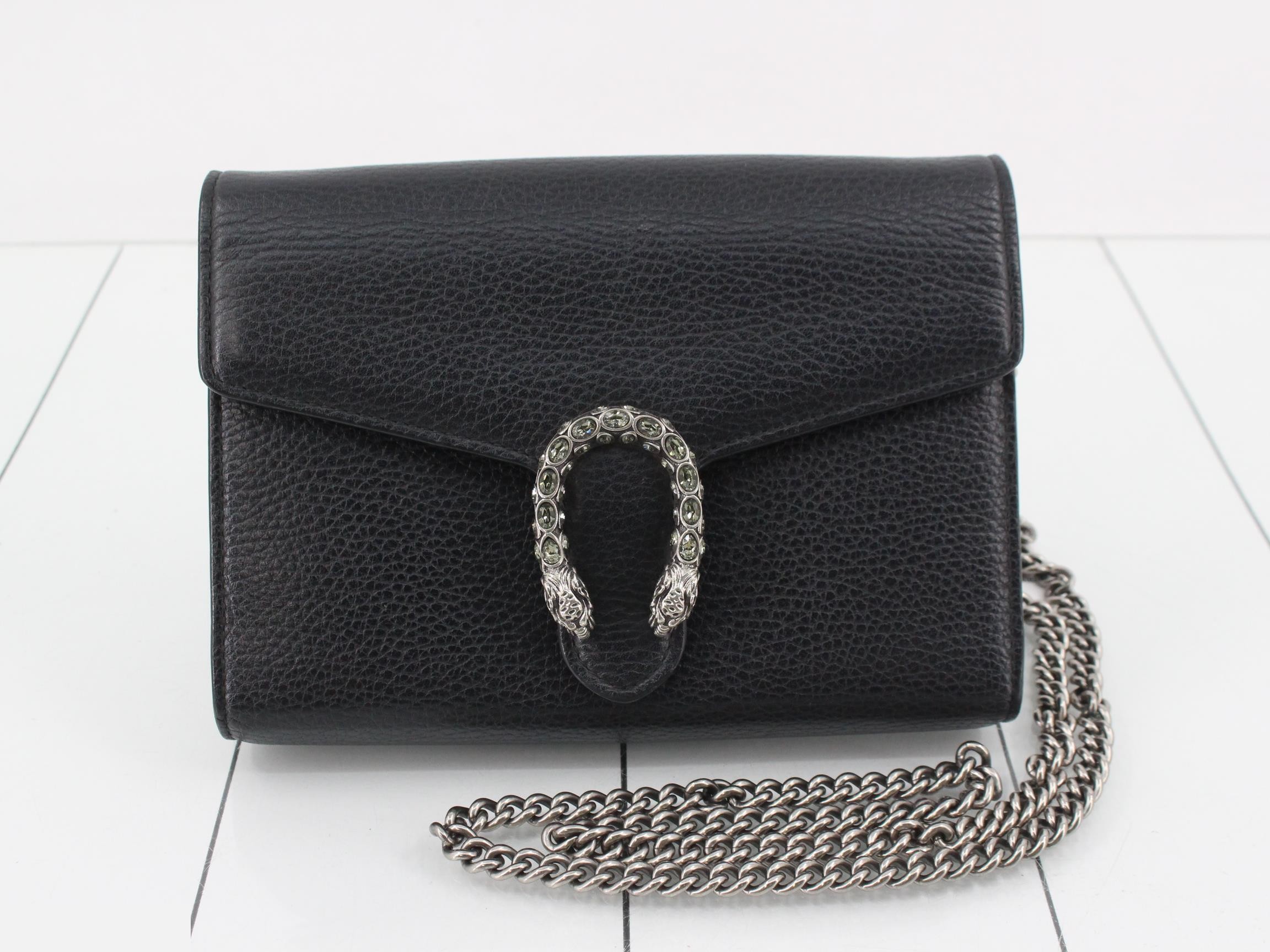 Dionysus Leather Chain Wallet, Black