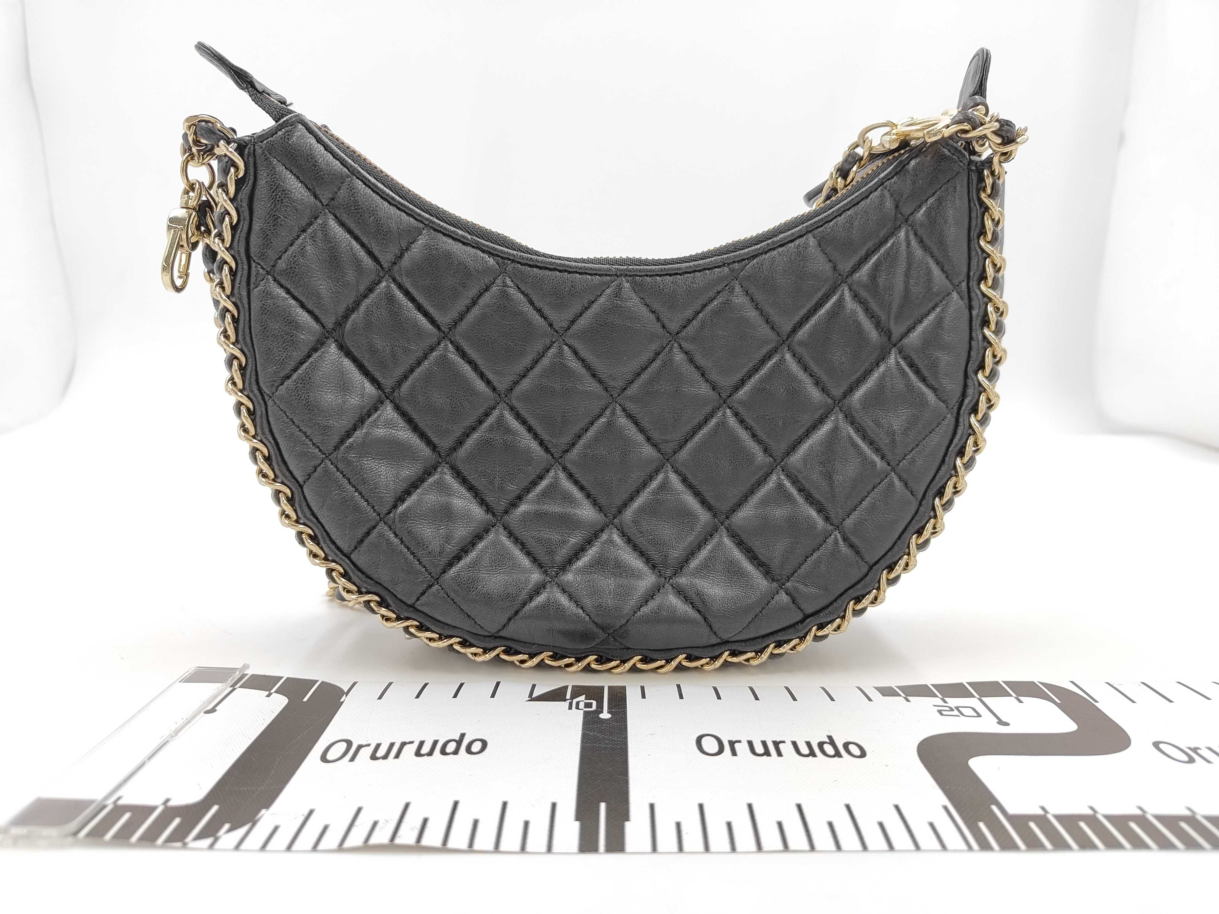 Matelassé Small Hobo Chain Shoulder Bag, Black Calfskin — view 2