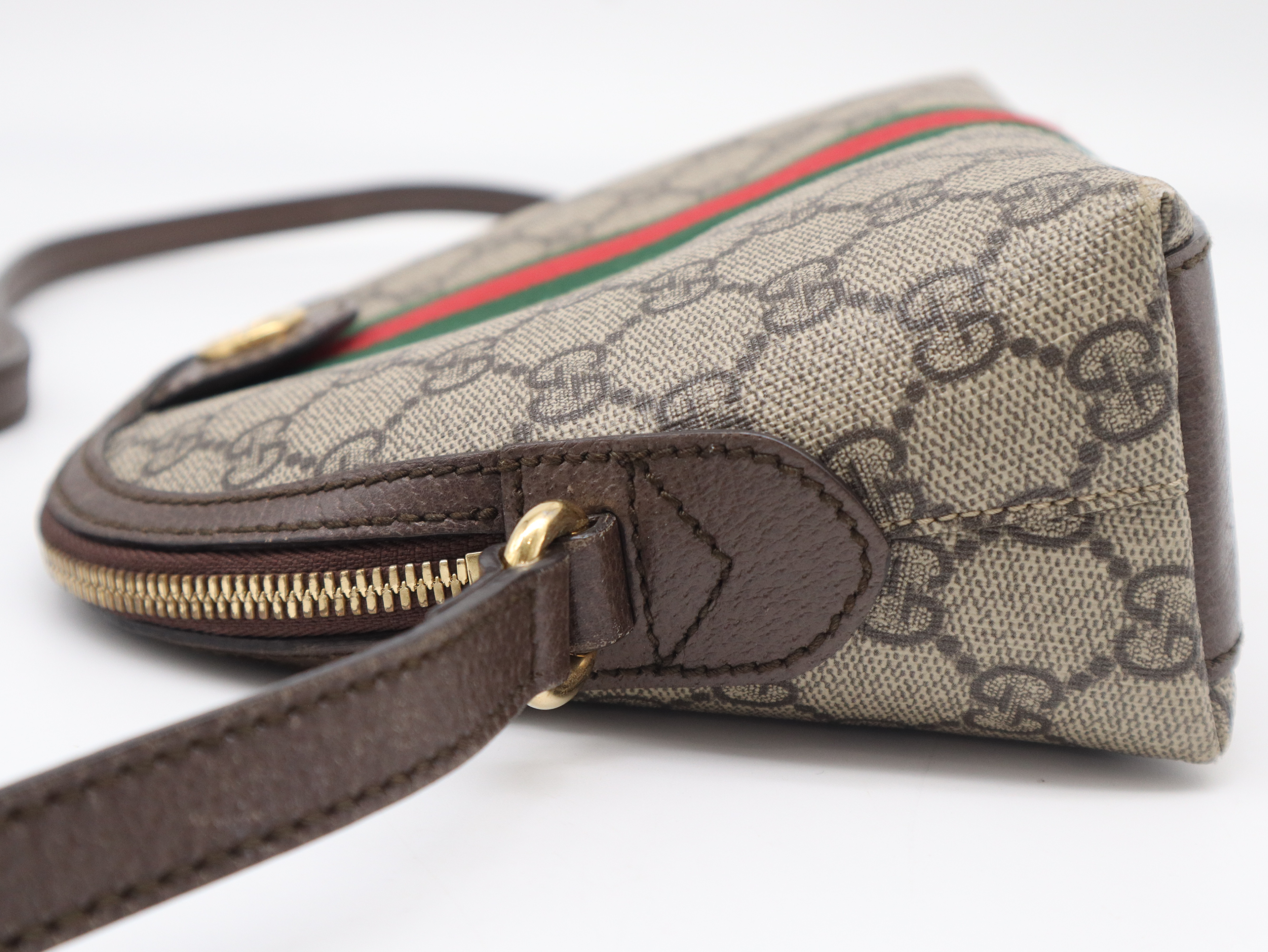 499621 Canvas x Leather GG Canvas Shoulder Bag Brown Gold Hardware Shoulder Bag — view 3