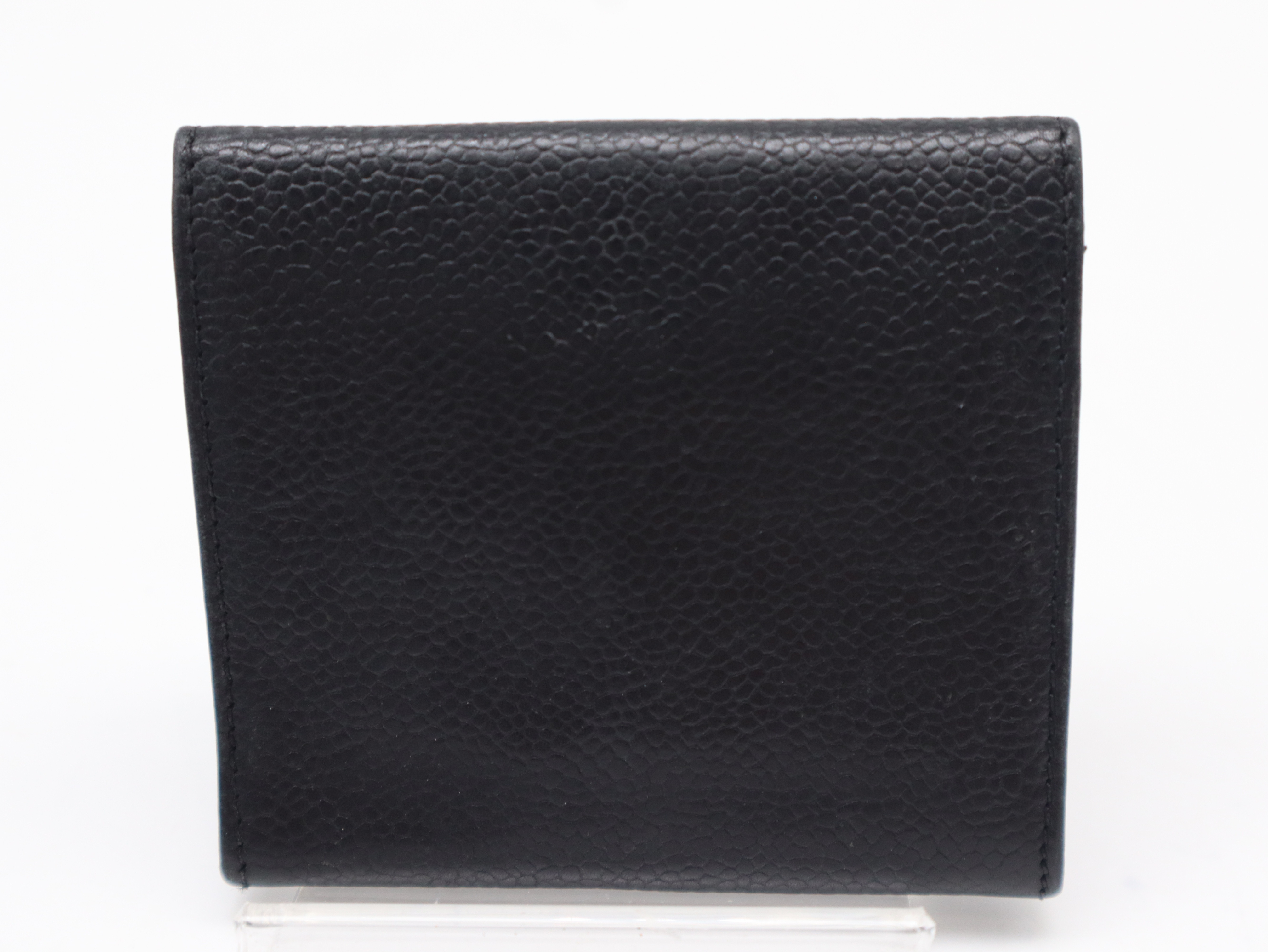 Caviar Skin Coco Mark Tri-fold Wallet with Double Snap Closure, Black, Seal, 3126202, Coin Case — view 2