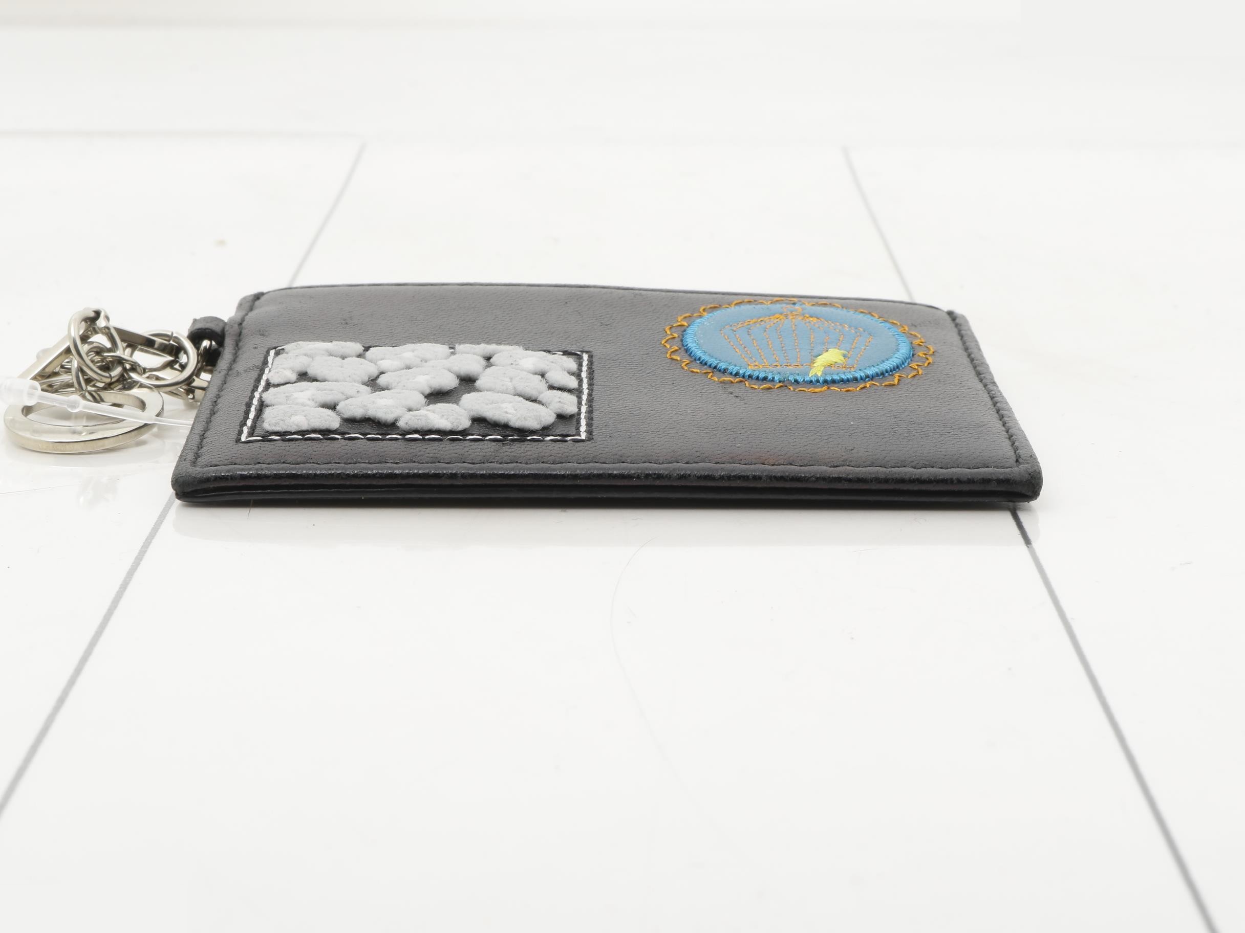Card case, leather, black, leather patch, embroidery. — view 3