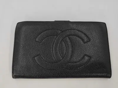 Black Caviar Leather Coco Mark Long Wallet (Serial Number 3)