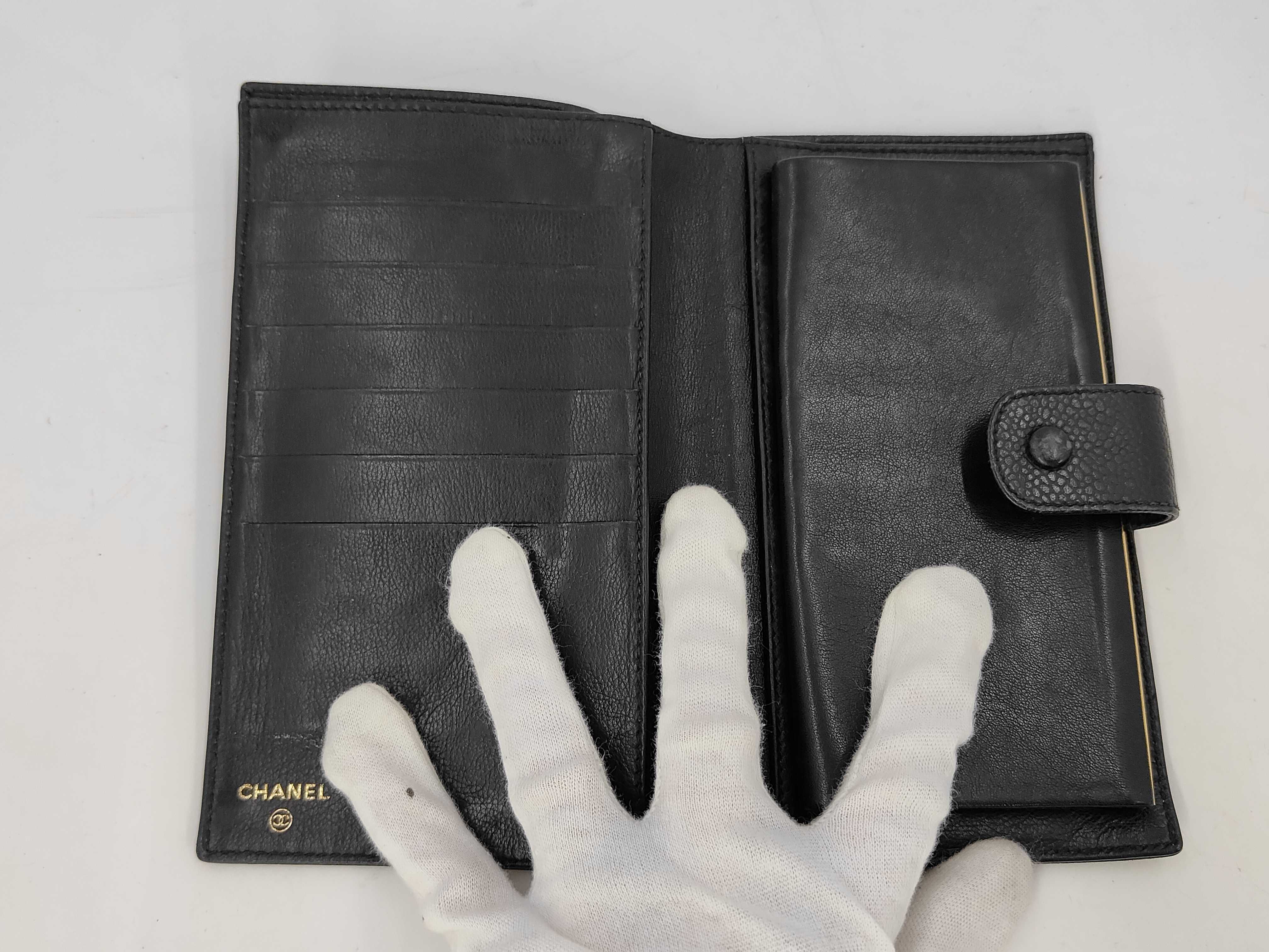 Black Caviar Leather Coco Mark Long Wallet (Serial Number 3) — view 4