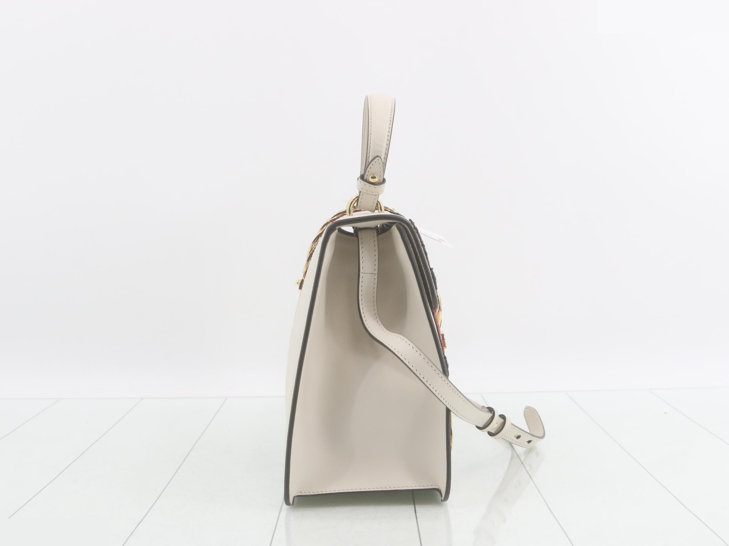 Sylvie Rose Applique 2-Way Leather Bag, Ivory — view 4